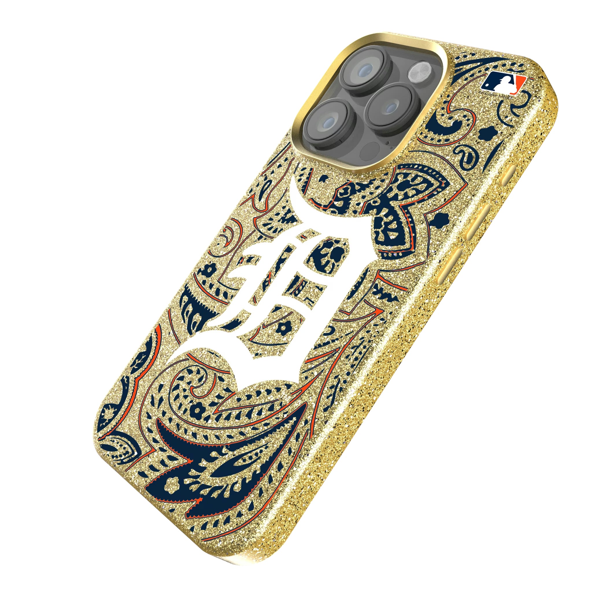 Detroit Tigers Paisley iPhone Bling Phone Case for Apple iPhone - Isometric View