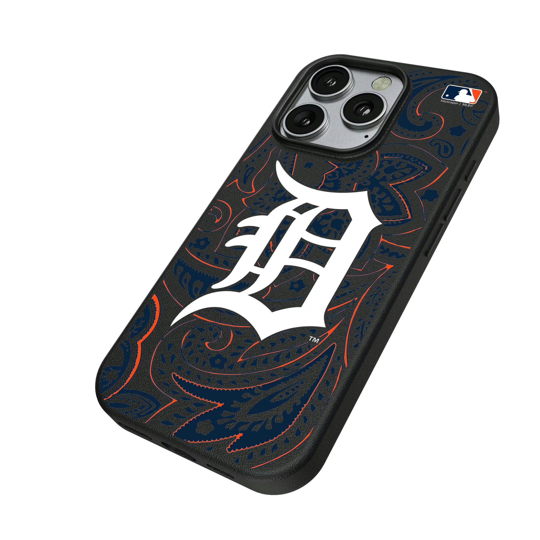 Detroit Tigers Paisley iPhone MagSafe Compatible Phone Case for Apple iPhone - Isometric View