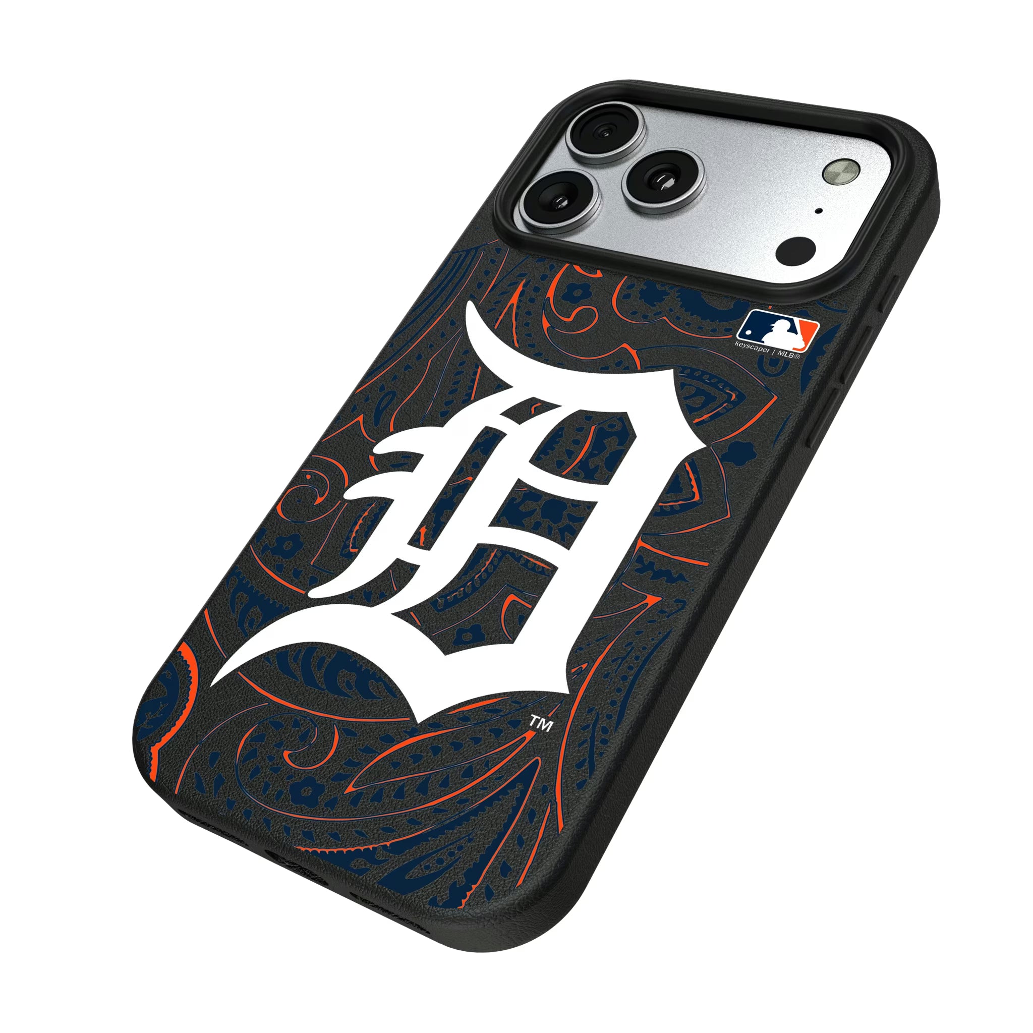 Detroit Tigers Paisley iPhone MagSafe Compatible Phone Case for Apple iPhone - Isometric View#Device_iPhone 17 Pro Max