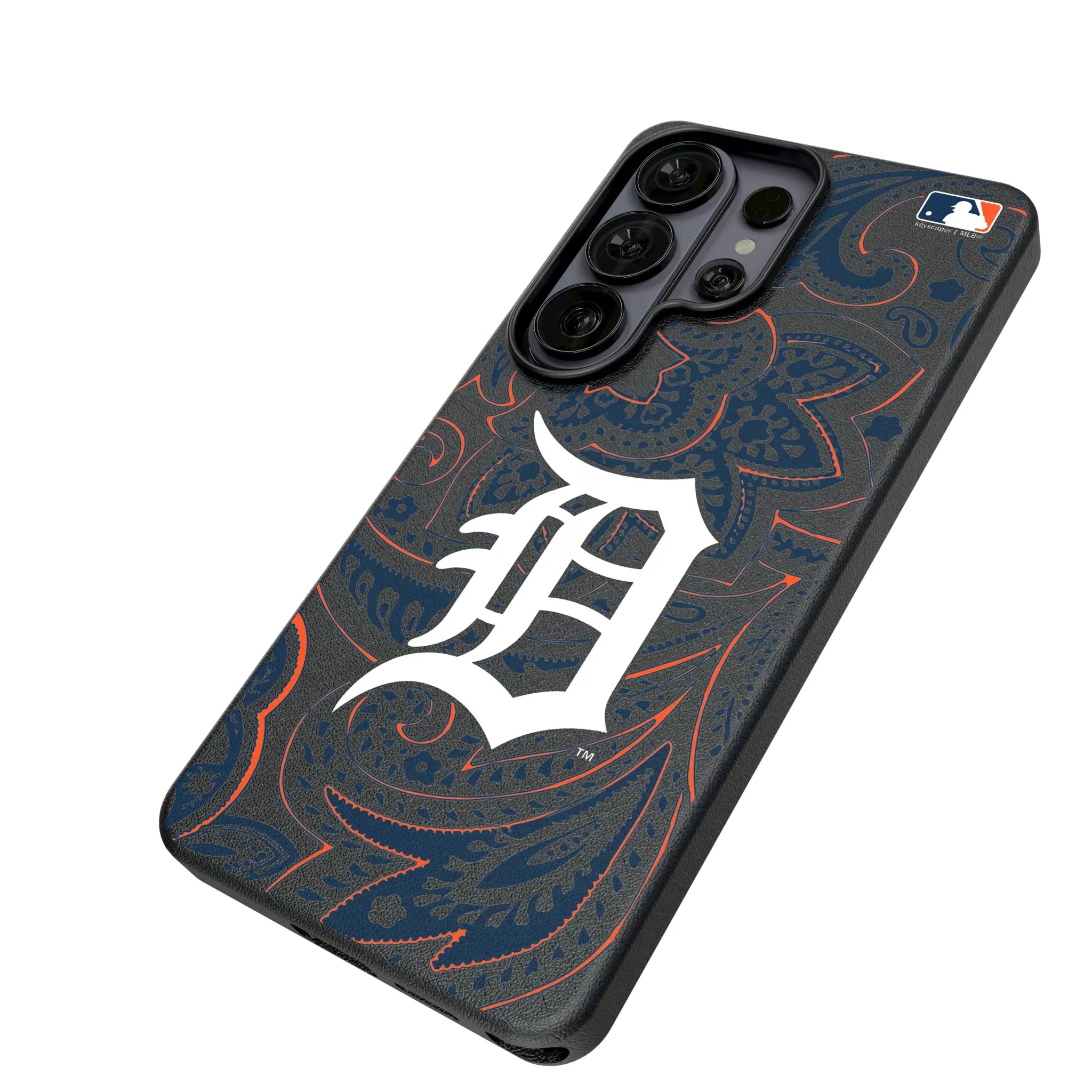 Detroit Tigers Paisley Galaxy MagSafe Compatible Phone Case for Samsung Galaxy - Isometric View#Device_Galaxy S26 Ultra