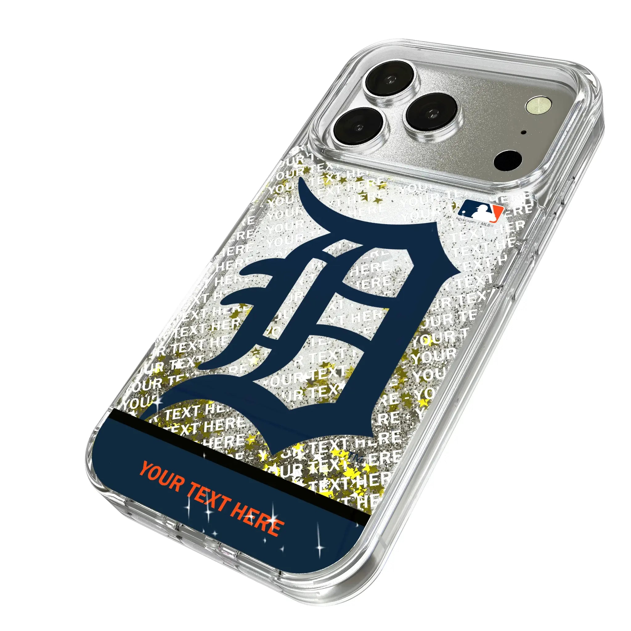 Detroit Tigers Personalized EndZone Plus iPhone Glitter Phone Case for Apple iPhone - Isometric View
