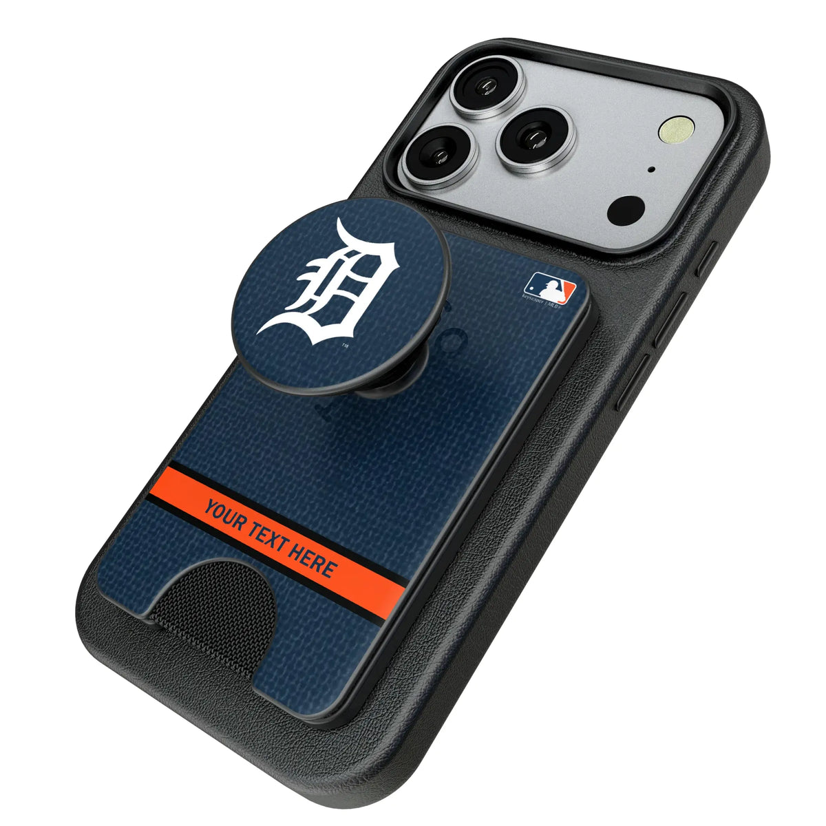 Detroit Tigers Personalized Endzone Solid Popsockets Wallet Magnetic - Isometric View