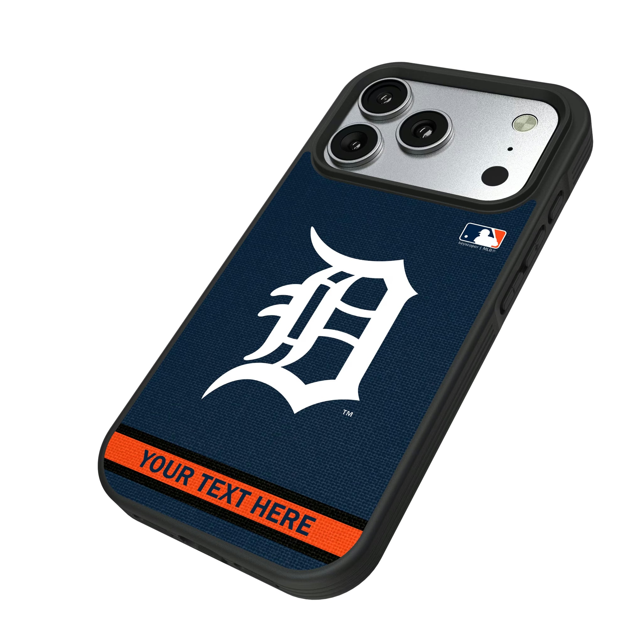 Detroit Tigers Personalized Stripe iPhone Bump Phone Case for Apple iPhone - Isometric View#Device_iPhone 17 Pro