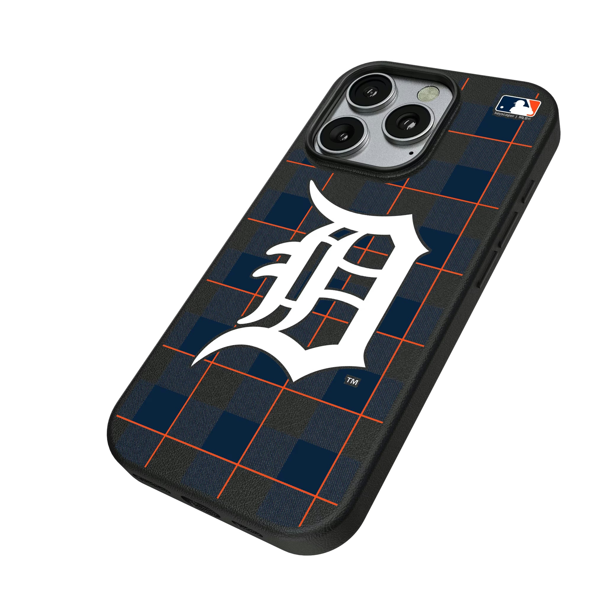 Detroit Tigers Plaid iPhone MagSafe Compatible Phone Case for Apple iPhone - Isometric View