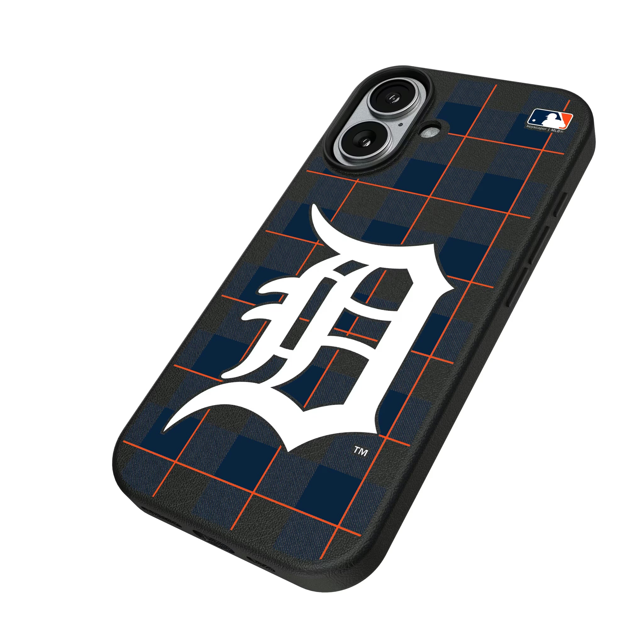 Detroit Tigers Plaid iPhone MagSafe Compatible Phone Case for Apple iPhone - Isometric View#Device_iPhone 17