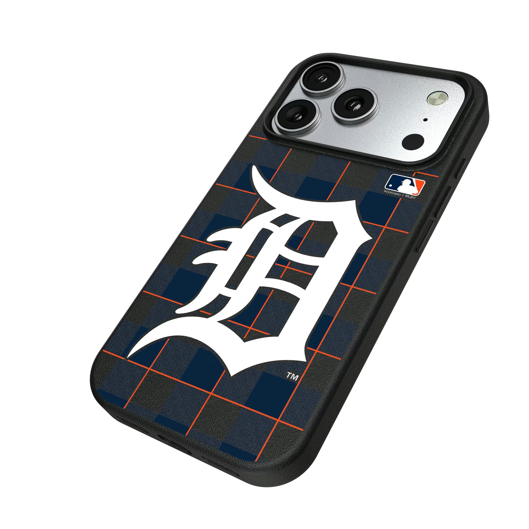 Detroit Tigers Plaid iPhone MagSafe Compatible Phone Case for Apple iPhone - Isometric View#Device_iPhone 17 Pro