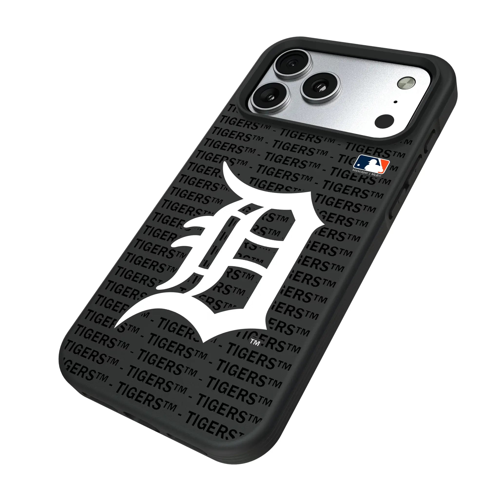Detroit Tigers Text Backdrop iPhone Bump Phone Case for Apple iPhone - Isometric View#Device_iPhone 17 Pro Max