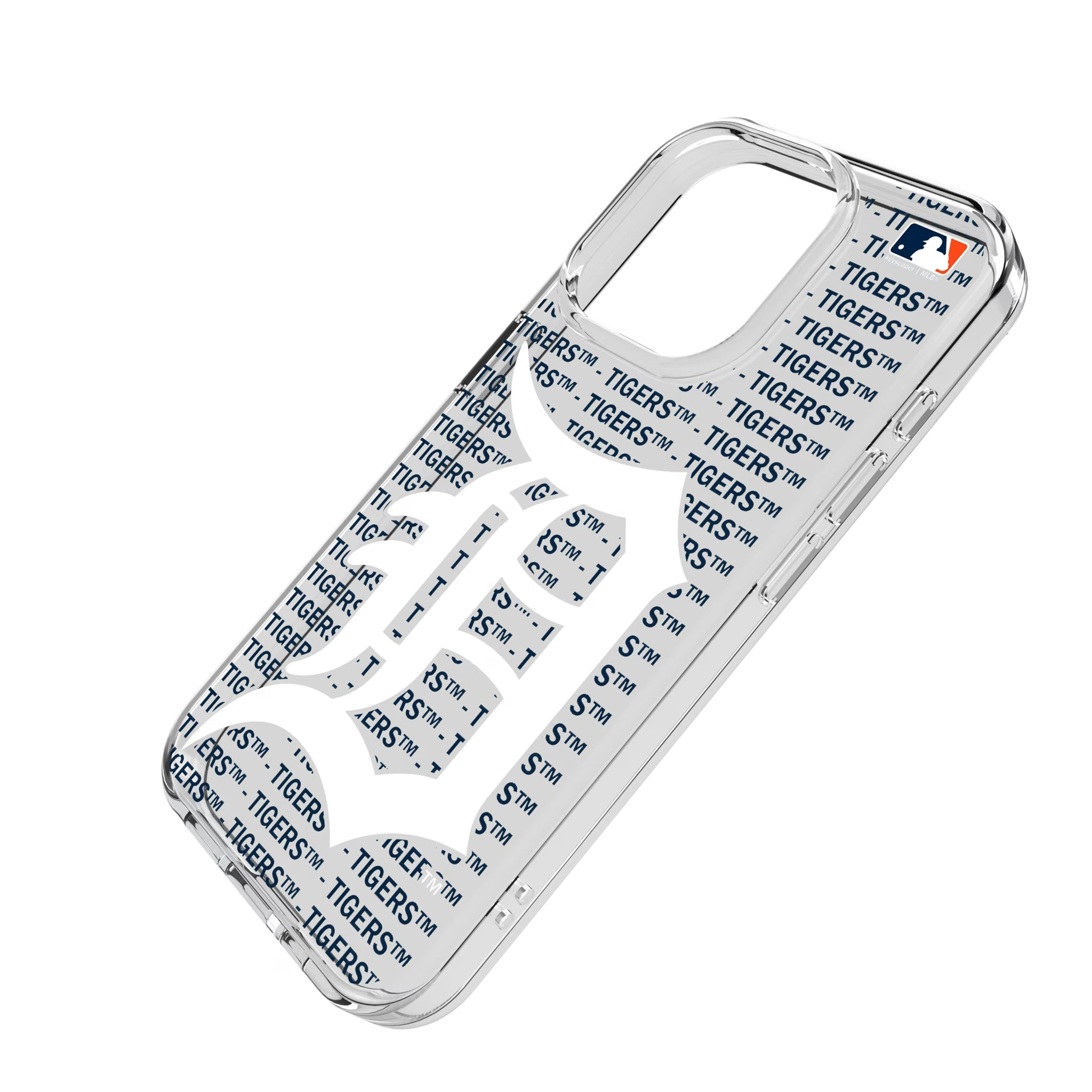 Detroit Tigers Text Backdrop iPhone Clear Phone Case for Apple iPhone - Isometric View