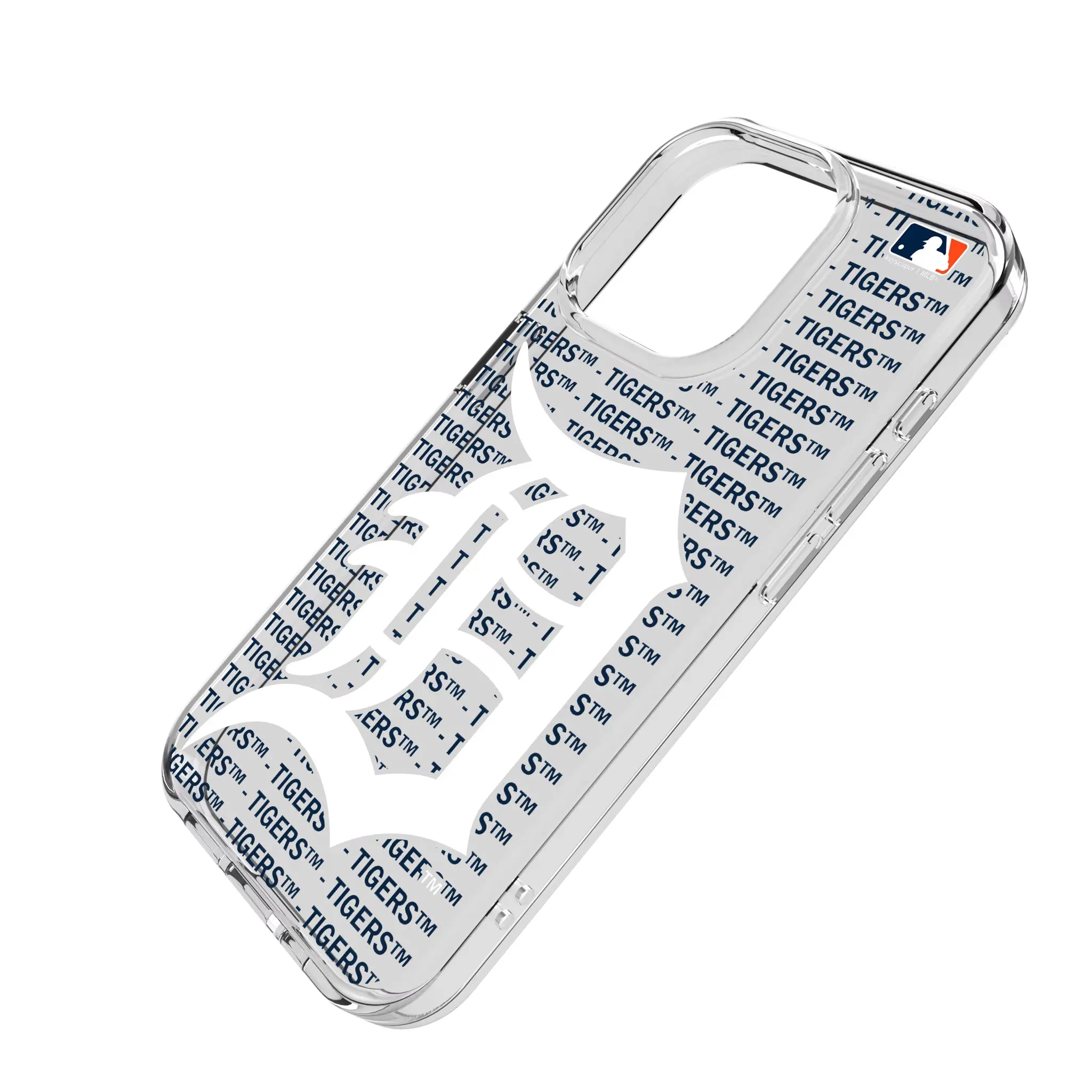 Detroit Tigers Text Backdrop iPhone Clear Phone Case for Apple iPhone - Isometric View