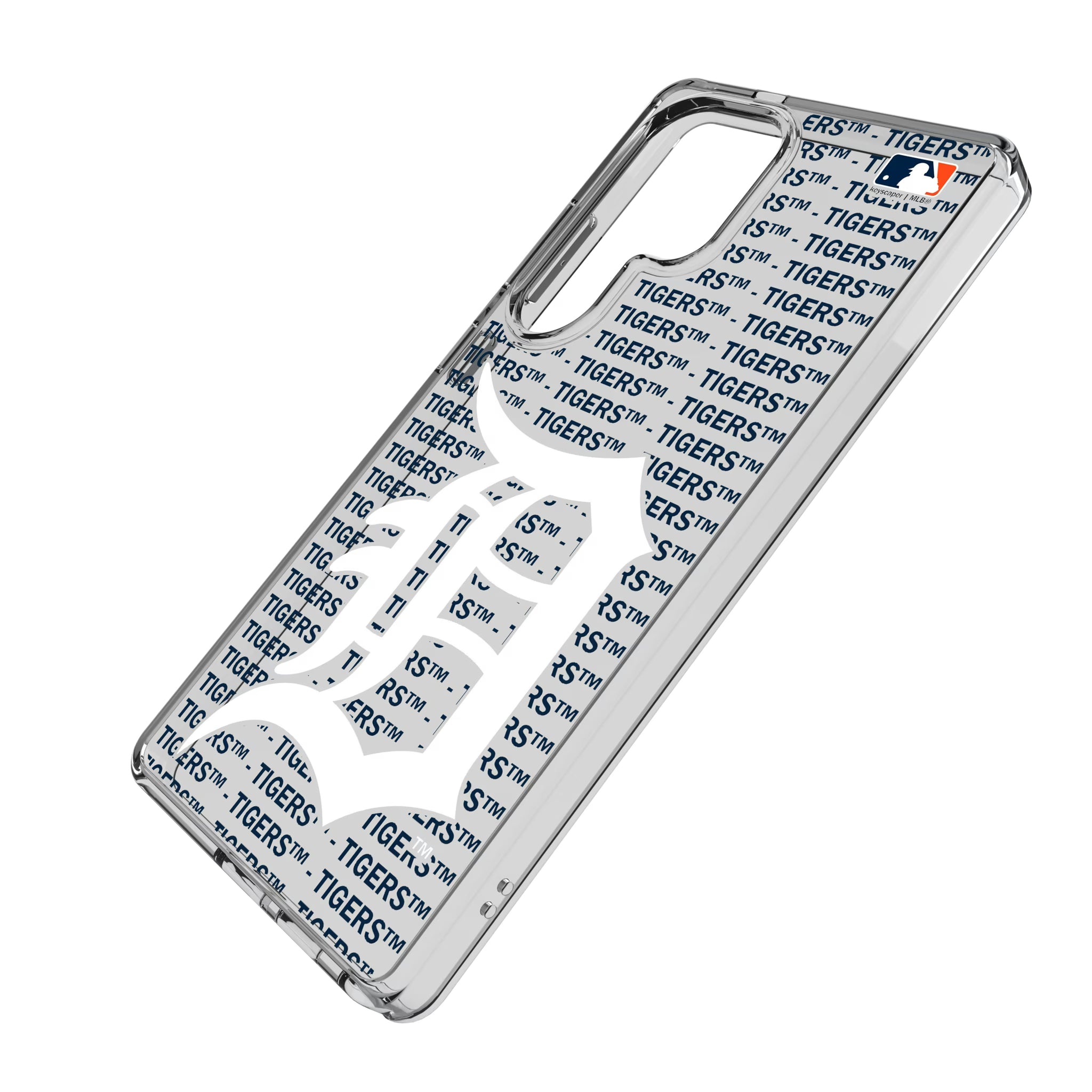 Detroit Tigers Text Backdrop Galaxy Clear Phone Case for Samsung Galaxy - Isometric View
