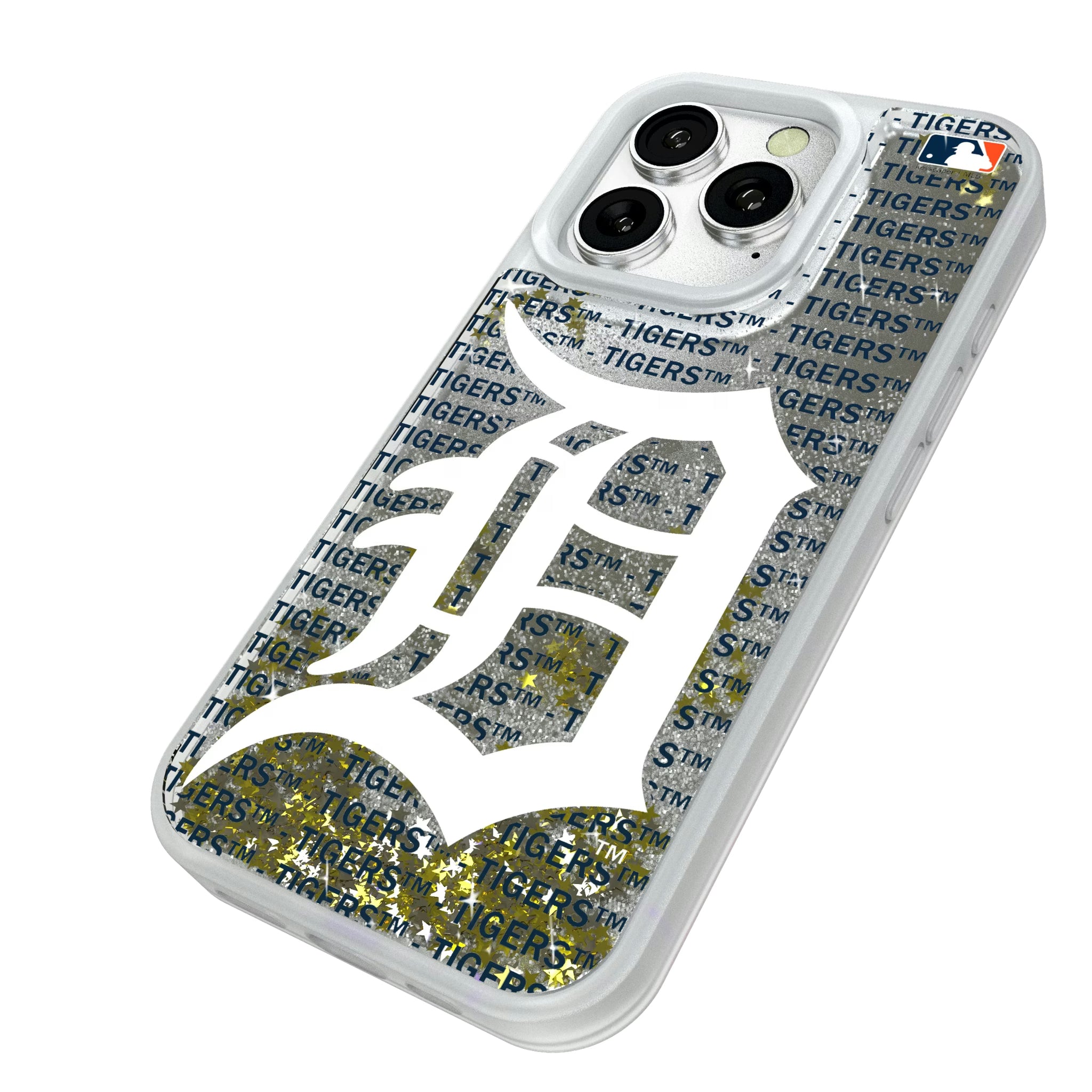 Detroit Tigers Text Backdrop iPhone Glitter Phone Case for Apple iPhone - Isometric View#Device_iPhone 16 Pro