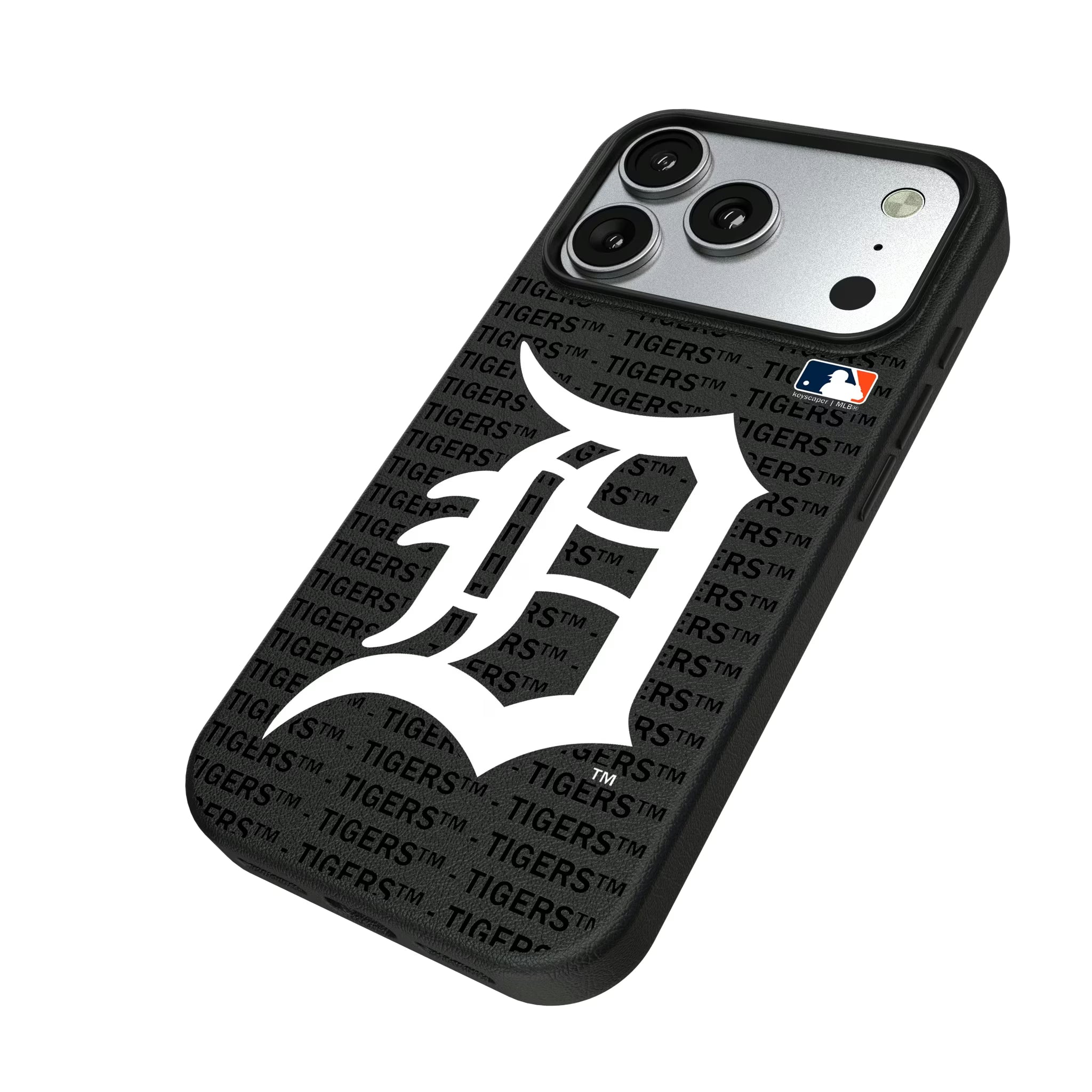 Detroit Tigers Text Backdrop iPhone MagSafe Compatible Phone Case for Apple iPhone - Isometric View#Device_iPhone 17 Pro