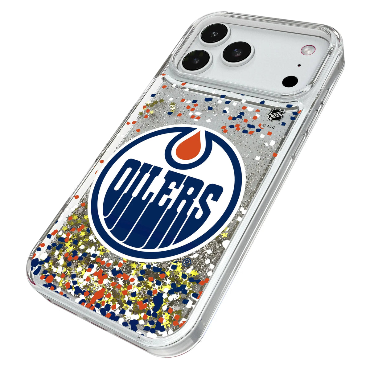 Edmonton Oilers Confetti iPhone Glitter Phone Case for Apple iPhone - Isometric View#Device_iPhone 18 Pro Max
