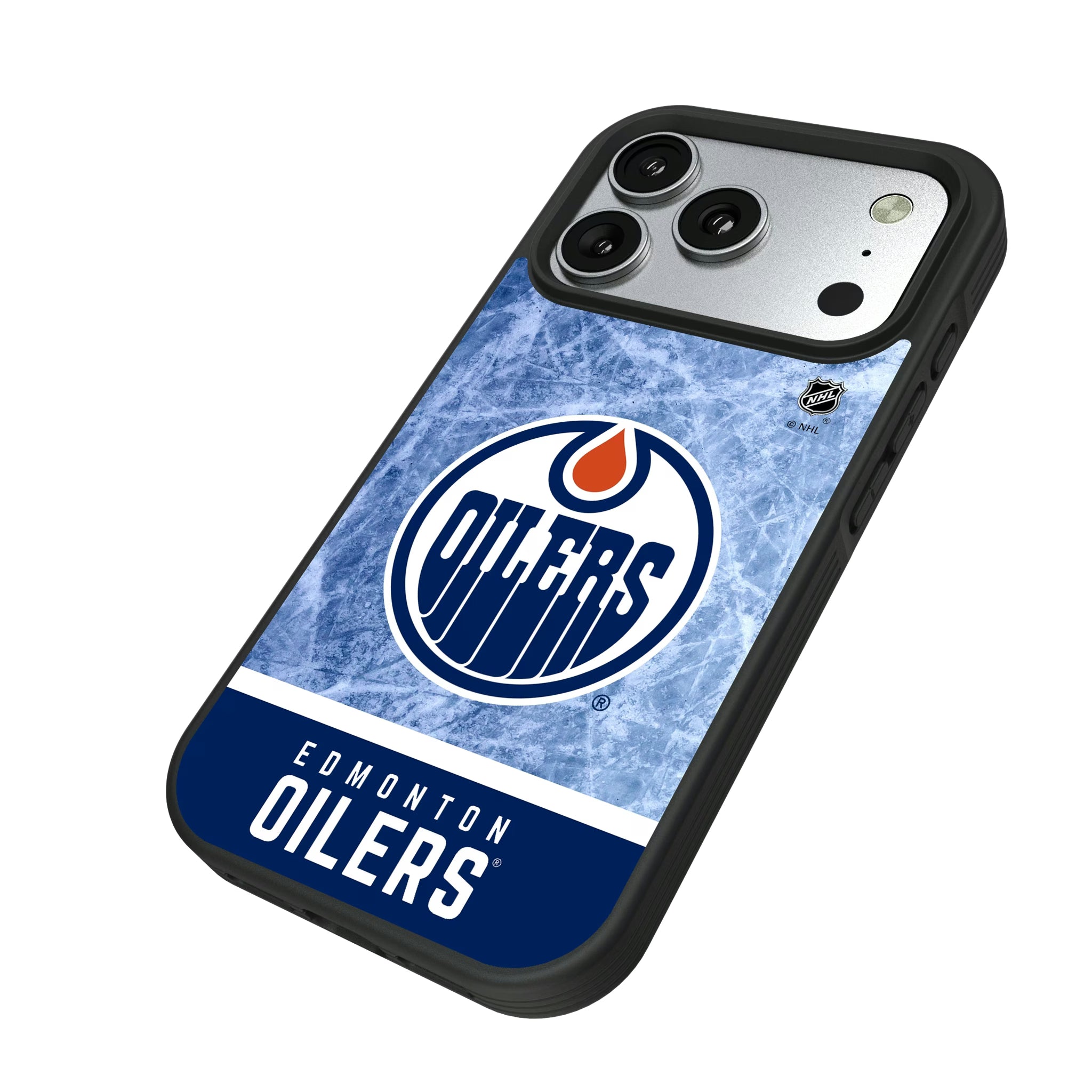 Edmonton Oilers Ice Wordmark iPhone Bump Phone Case for Apple iPhone - Isometric View#Device_iPhone 17 Pro
