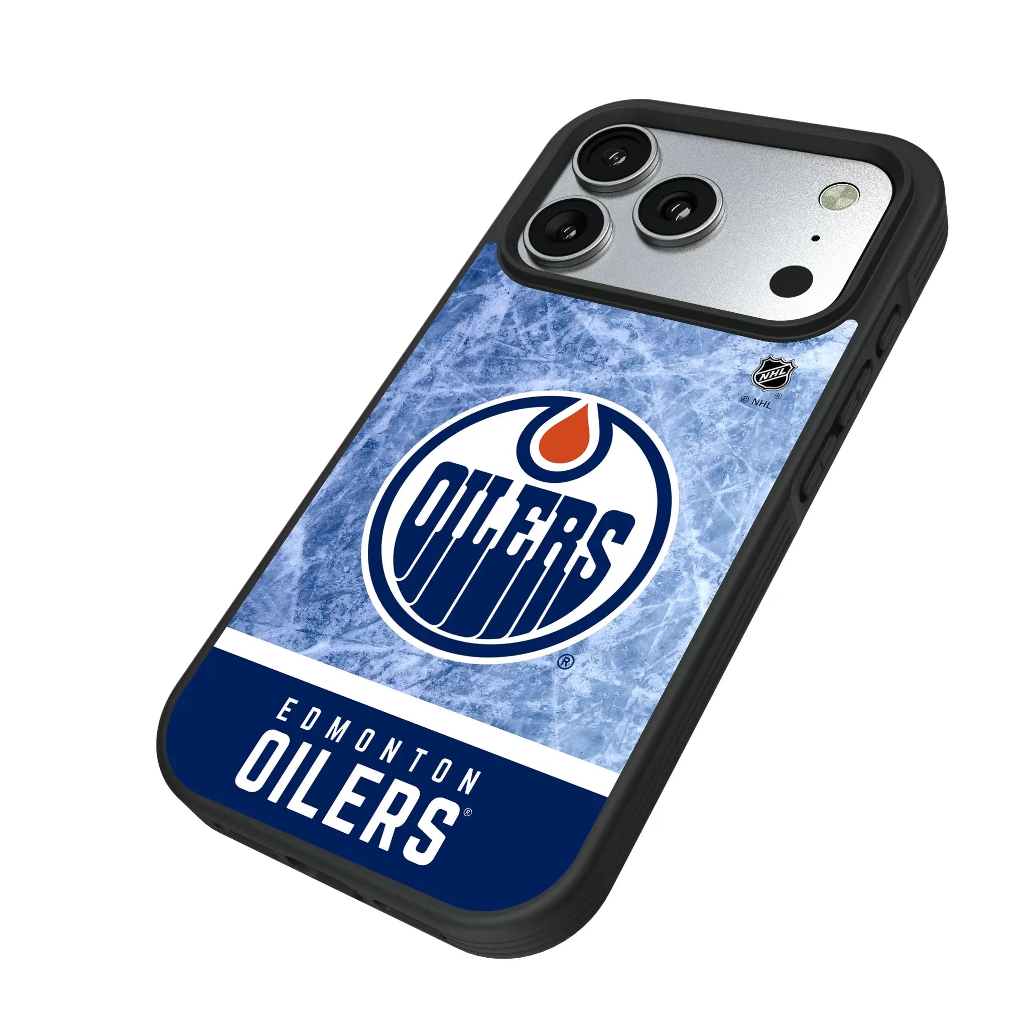 Edmonton Oilers Ice Wordmark iPhone Bump Phone Case for Apple iPhone - Isometric View#Device_iPhone 17 Pro