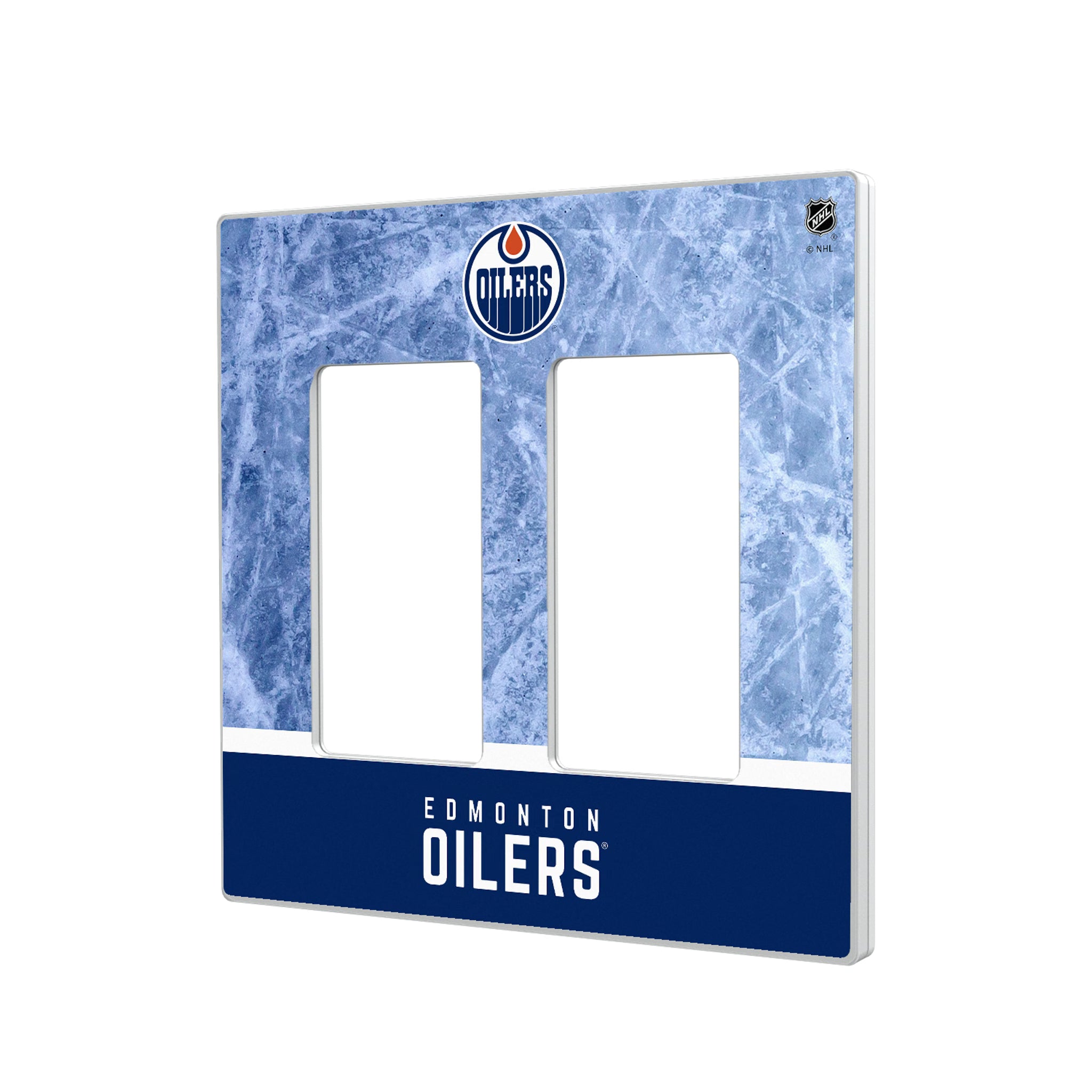 Edmonton Oilers Ice Wordmark Hidden-Screw Light Switch Plate#Style_Double Rocker