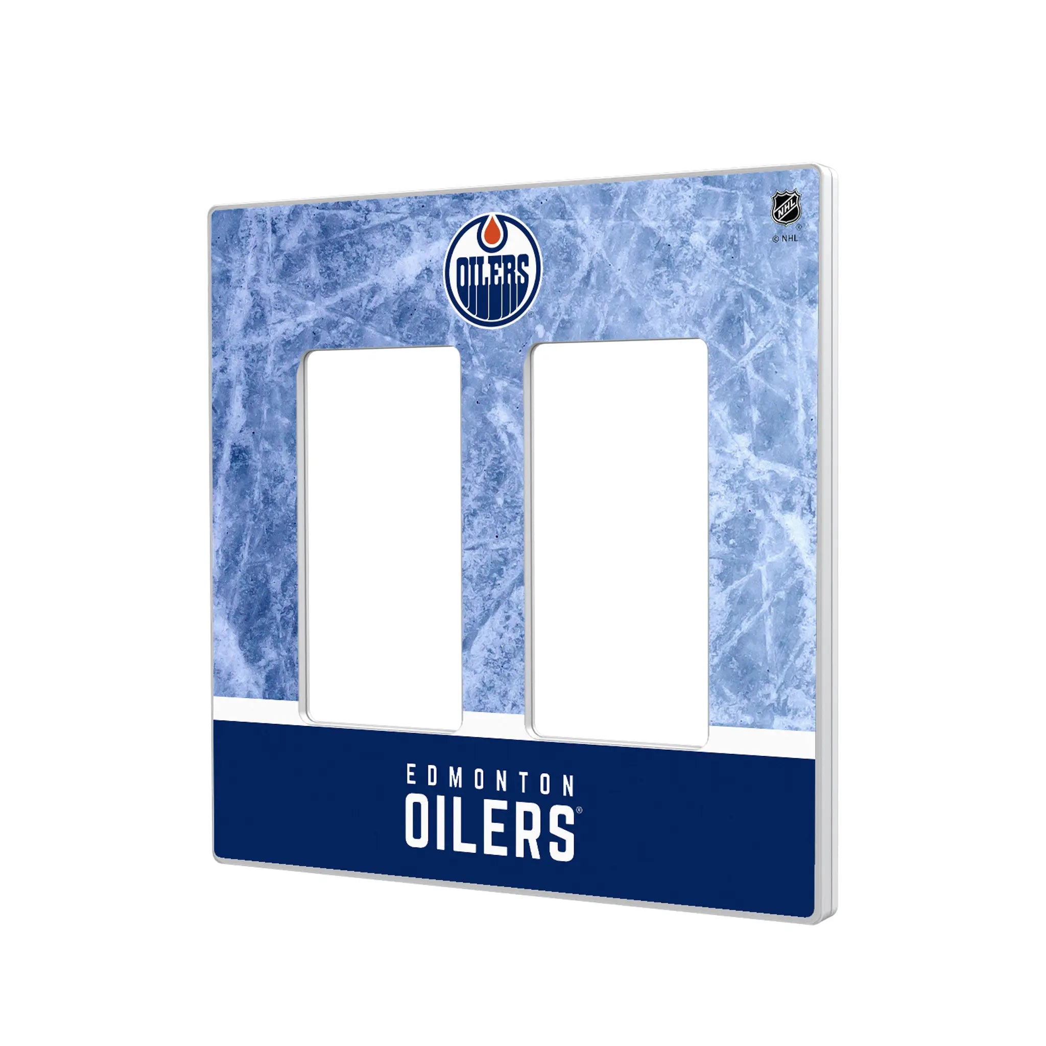 Edmonton Oilers Ice Wordmark Hidden-Screw Light Switch Plate#Style_Double Rocker