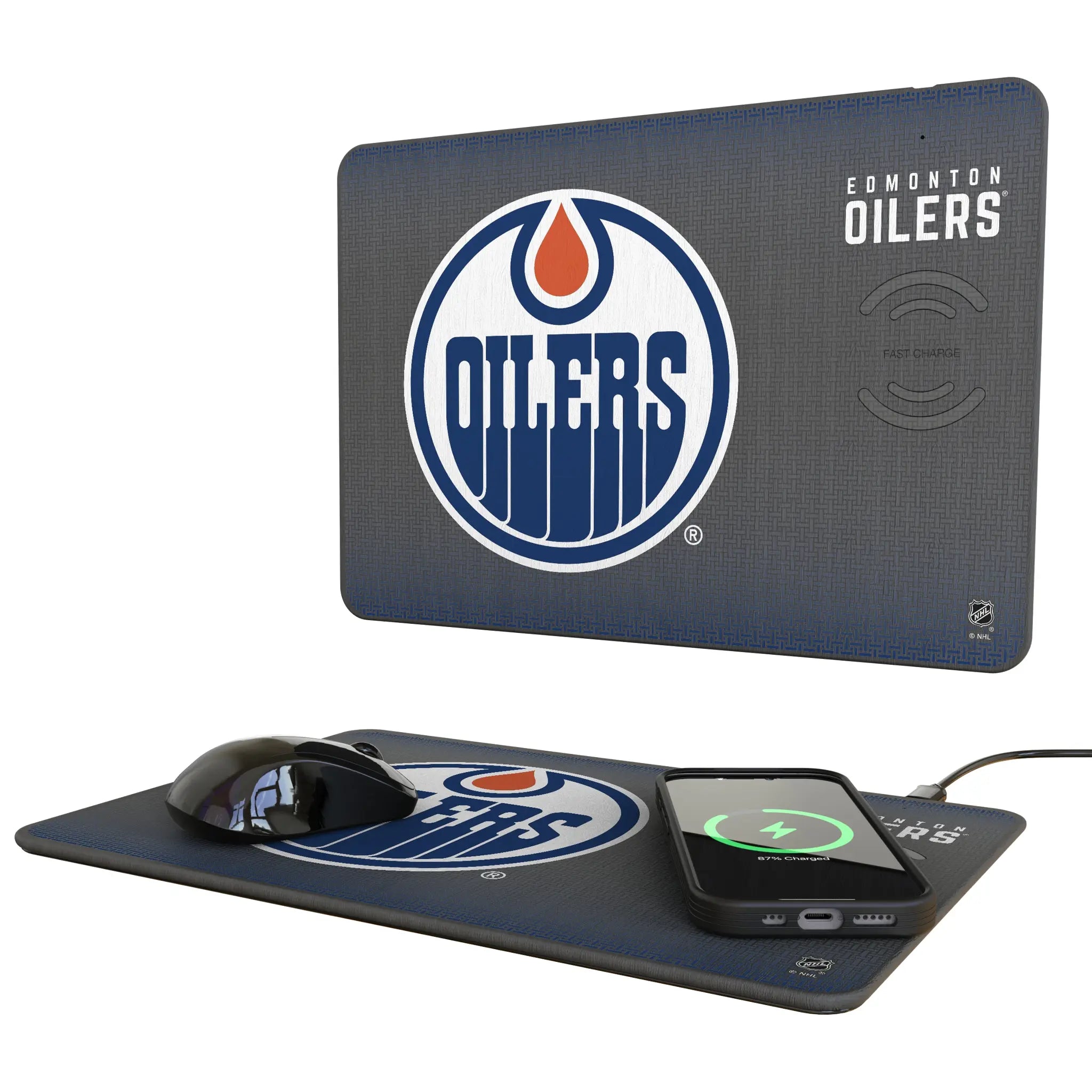 Edmonton Oilers Linen 15-Watt Wireless Charger and Mouse Pad