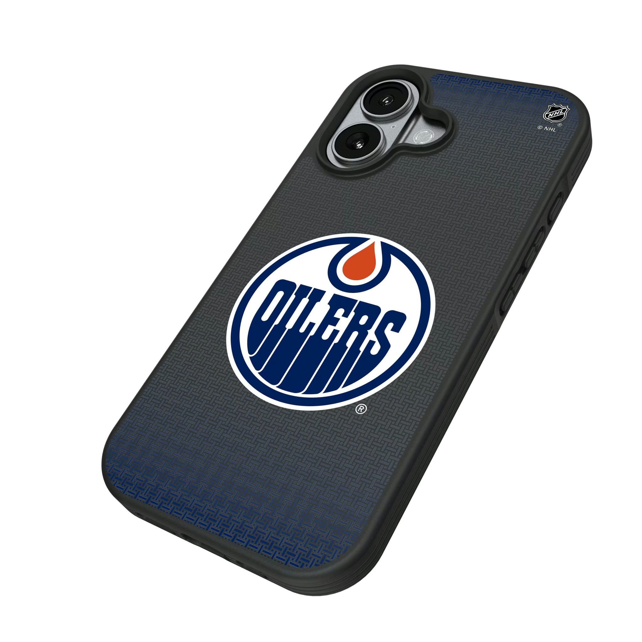 Edmonton Oilers Linen iPhone Bump Phone Case for Apple iPhone - Isometric View#Device_iPhone 17