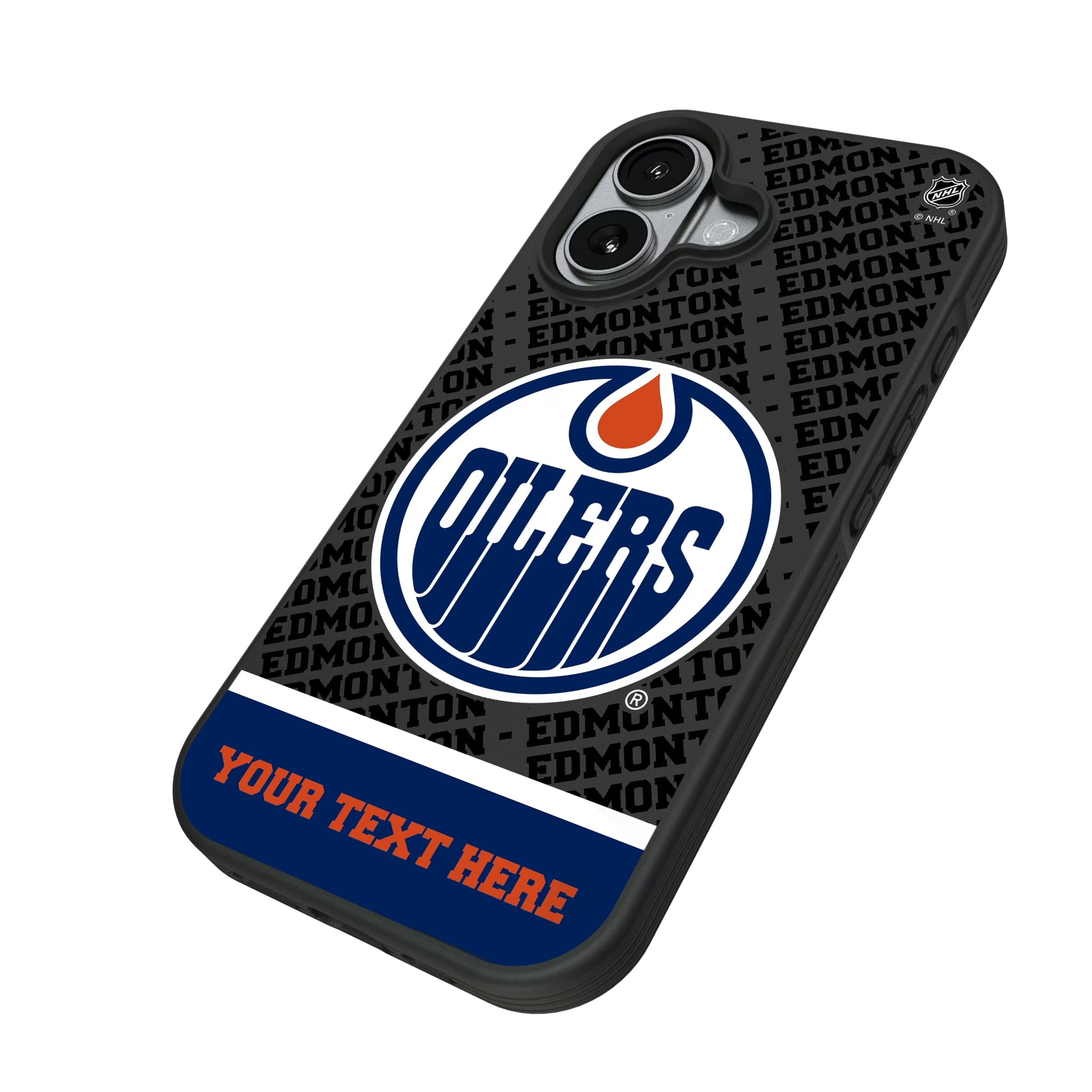 Edmonton Oilers Personalized EndZone Plus iPhone Bump Phone Case for Apple iPhone - Isometric View#Device_iPhone 17