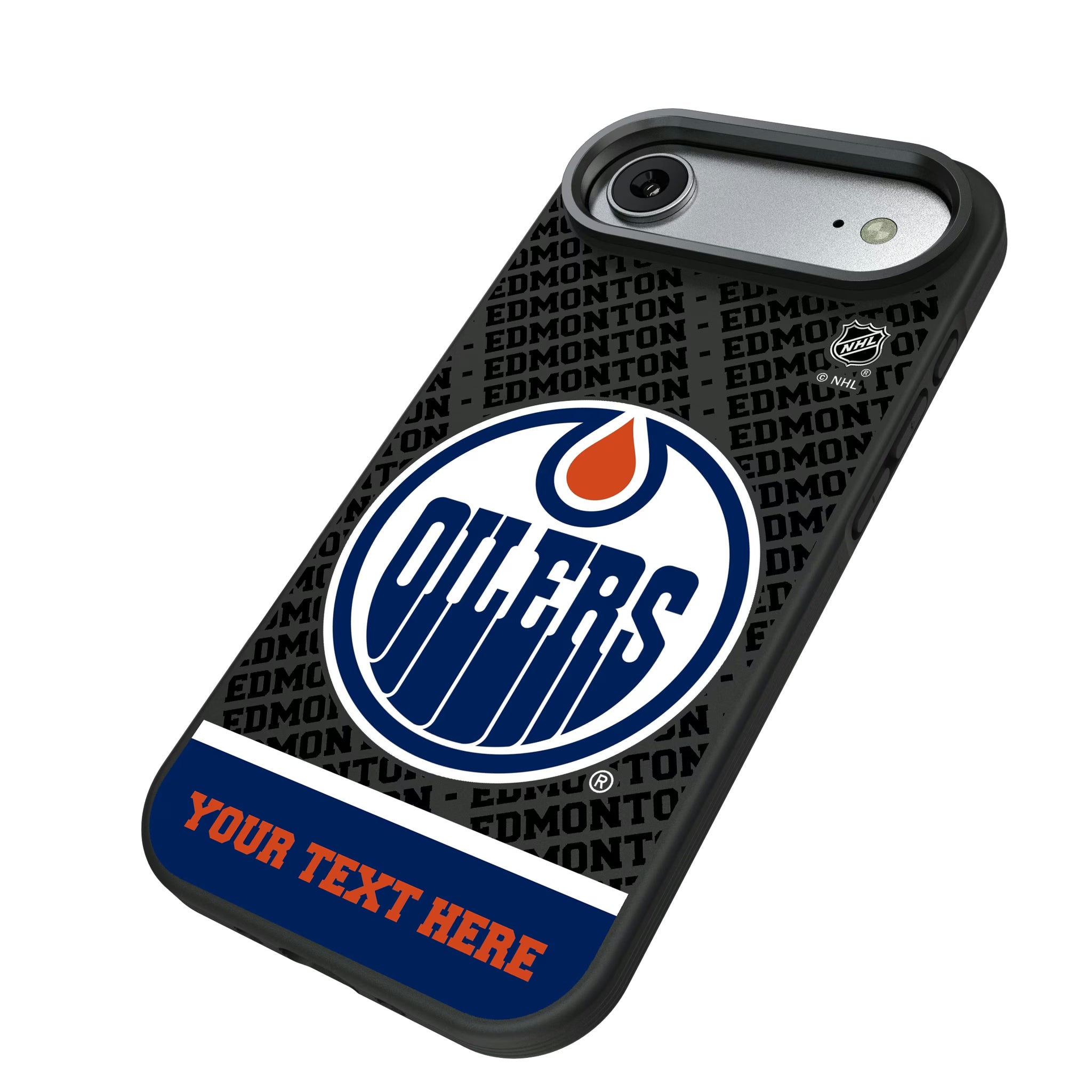 Edmonton Oilers Personalized EndZone Plus iPhone Bump Phone Case for Apple iPhone - Isometric View#Device_iPhone Air