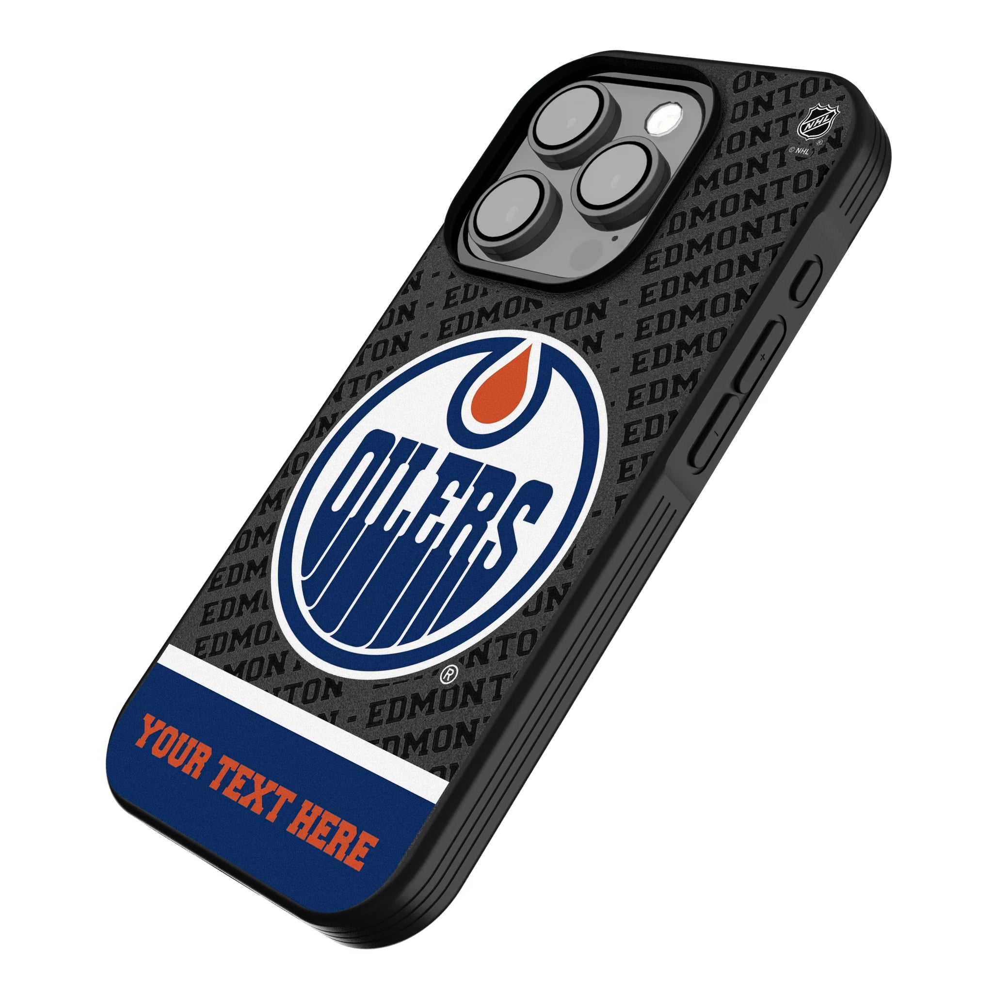 Edmonton Oilers Personalized EndZone Plus iPhone Bump Phone Case for Apple iPhone - Isometric View