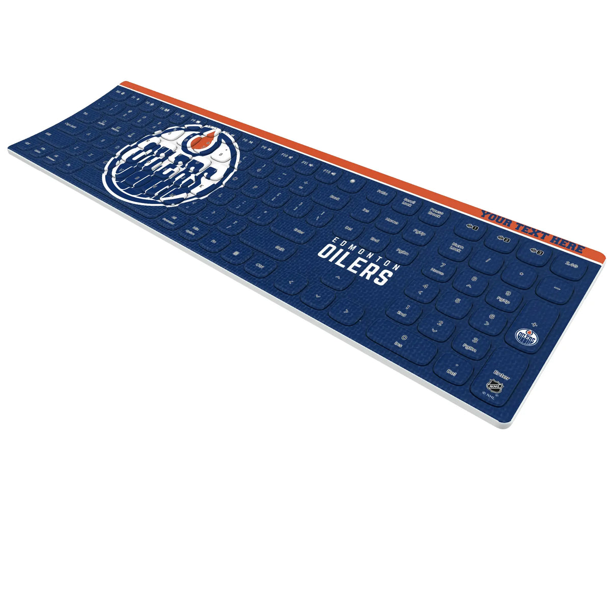 Edmonton Oilers Personalized Endzone Solid KKB605 Curved Wireless Keyboard - Isometric View