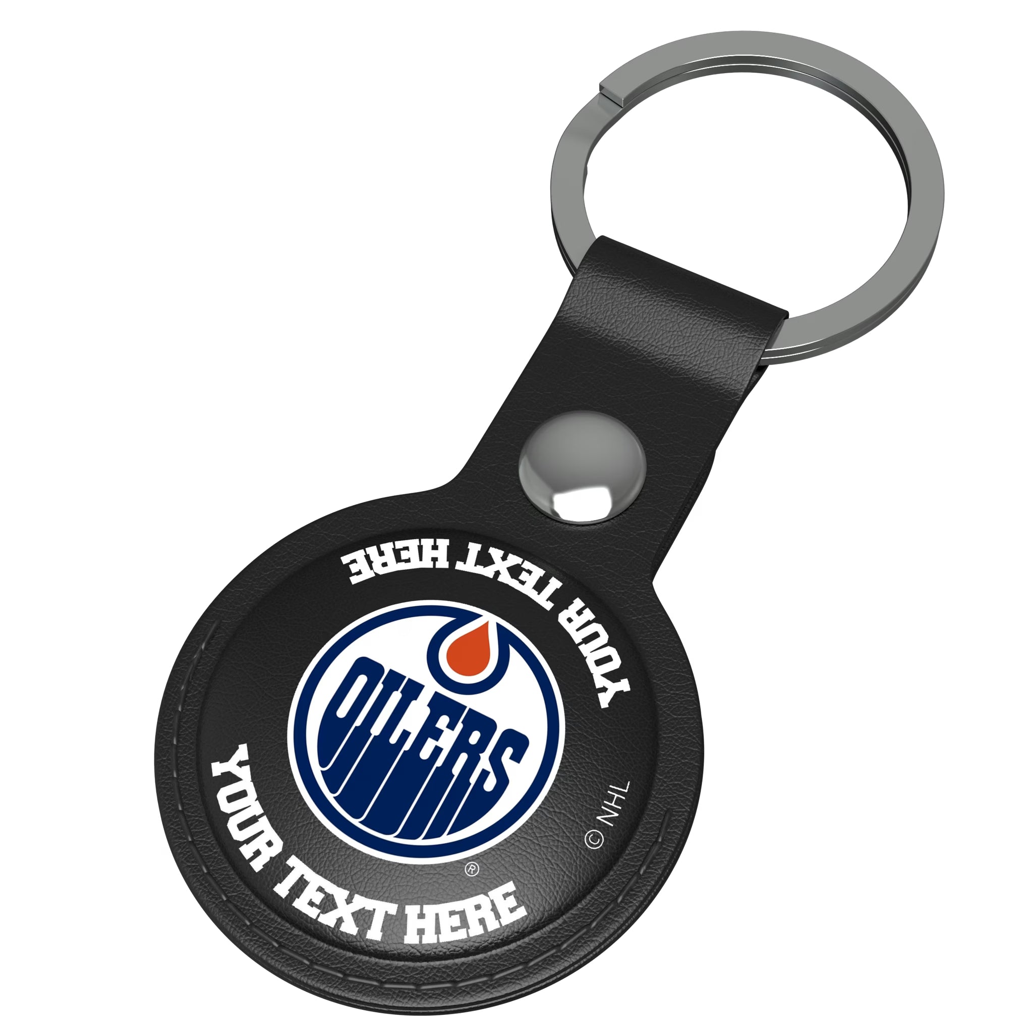 Edmonton Oilers Personalized Insignia AirTag Black Airtag Holder - Isometric View