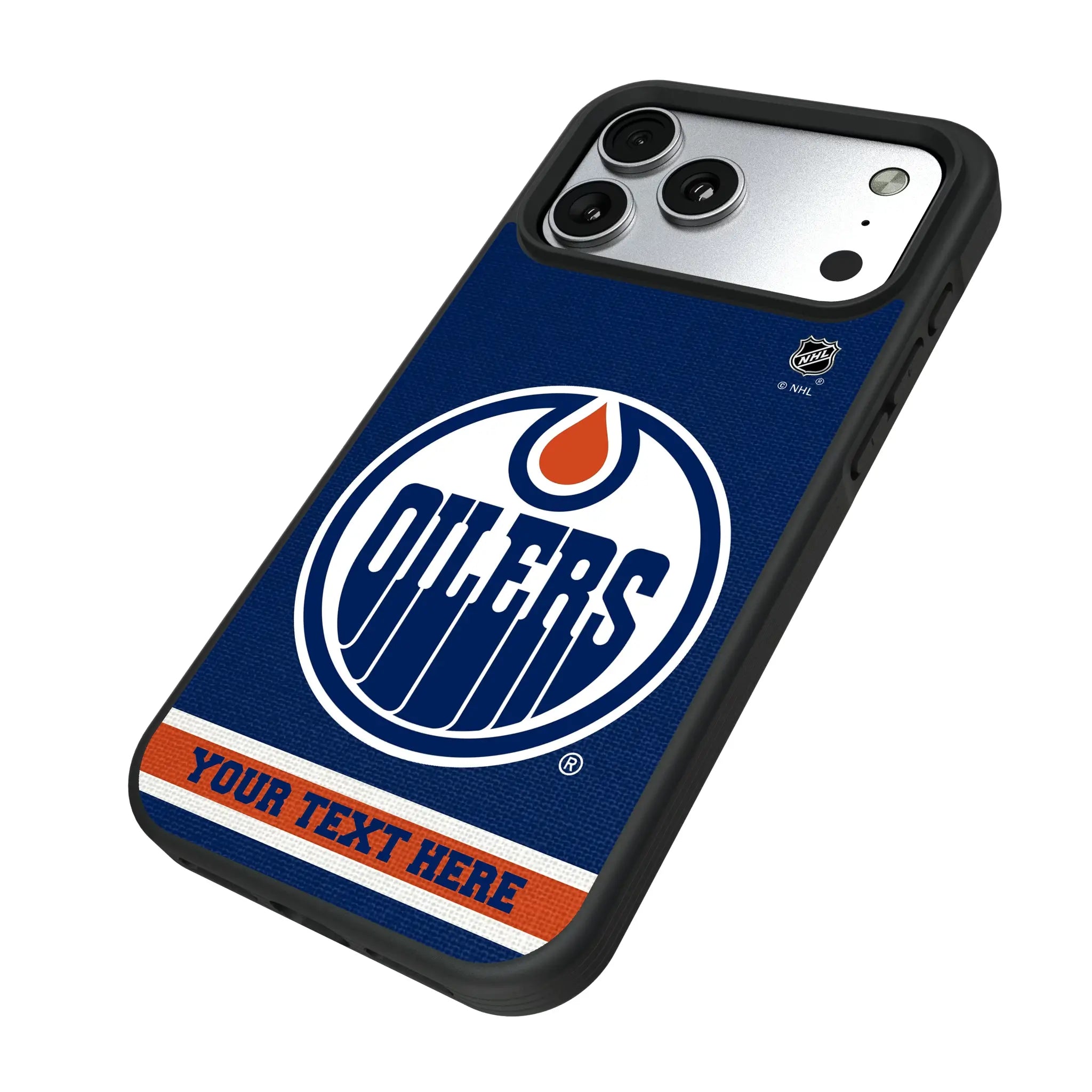 Edmonton Oilers Personalized Stripe iPhone Bump Phone Case for Apple iPhone - Isometric View#Device_iPhone 17 Pro Max