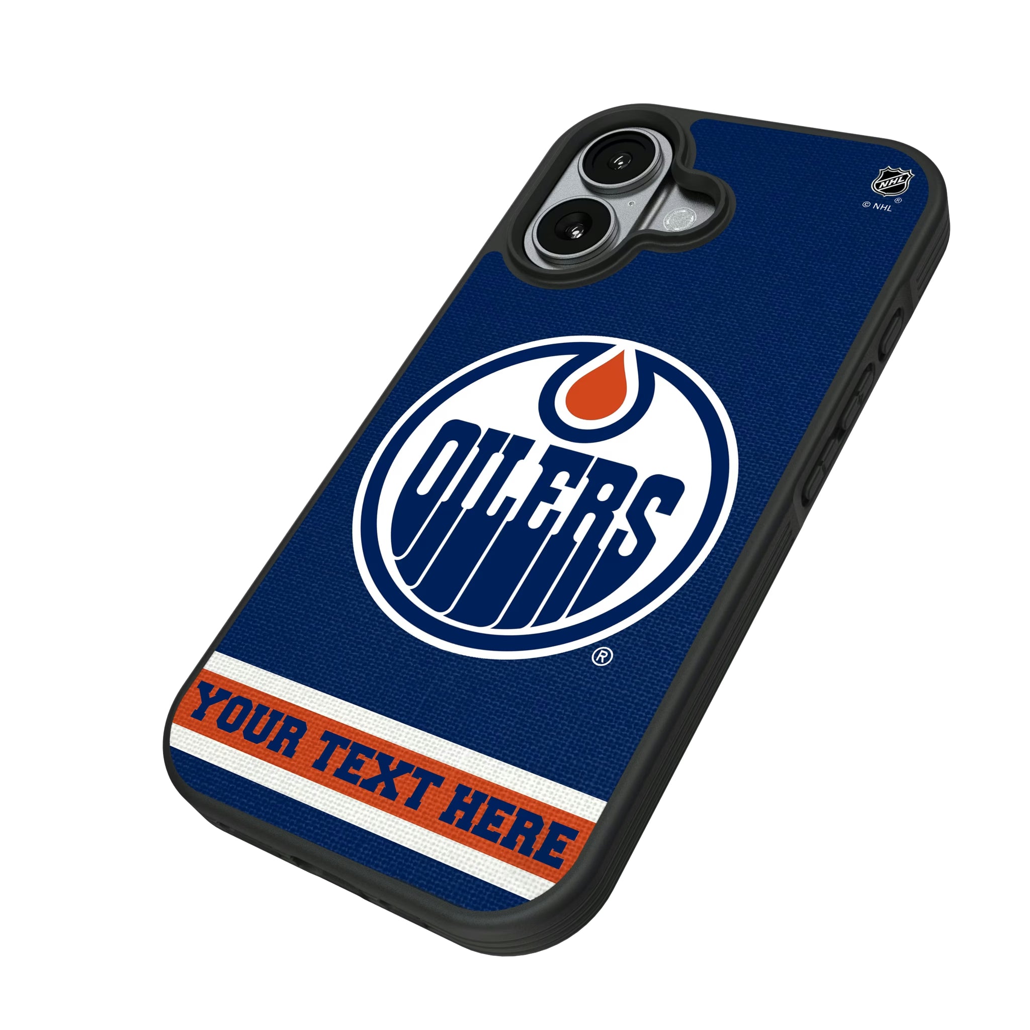 Edmonton Oilers Personalized Stripe iPhone Bump Phone Case for Apple iPhone - Isometric View#Device_iPhone 17