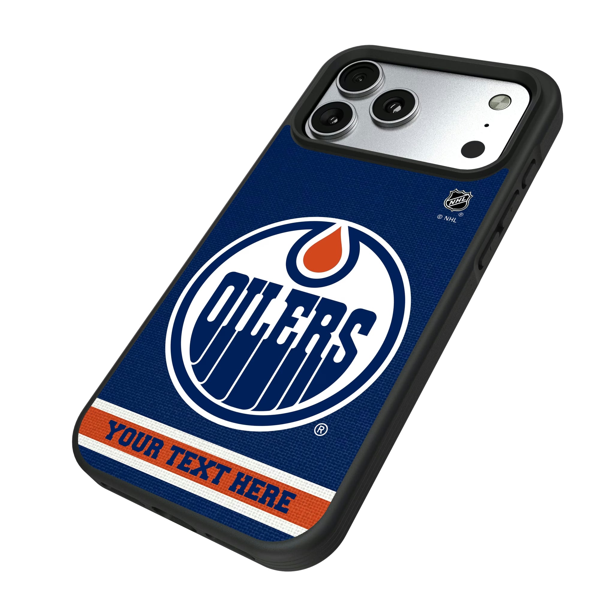 Edmonton Oilers Personalized Stripe iPhone Bump Phone Case for Apple iPhone - Isometric View#Device_iPhone 17 Pro Max