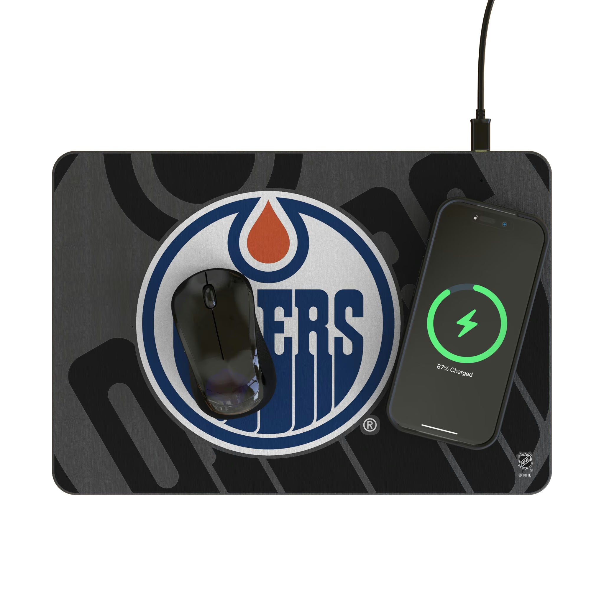 Edmonton Oilers Personalized Tilt 15-Watt Wireless Charger and Mouse Pad - Lifestyle