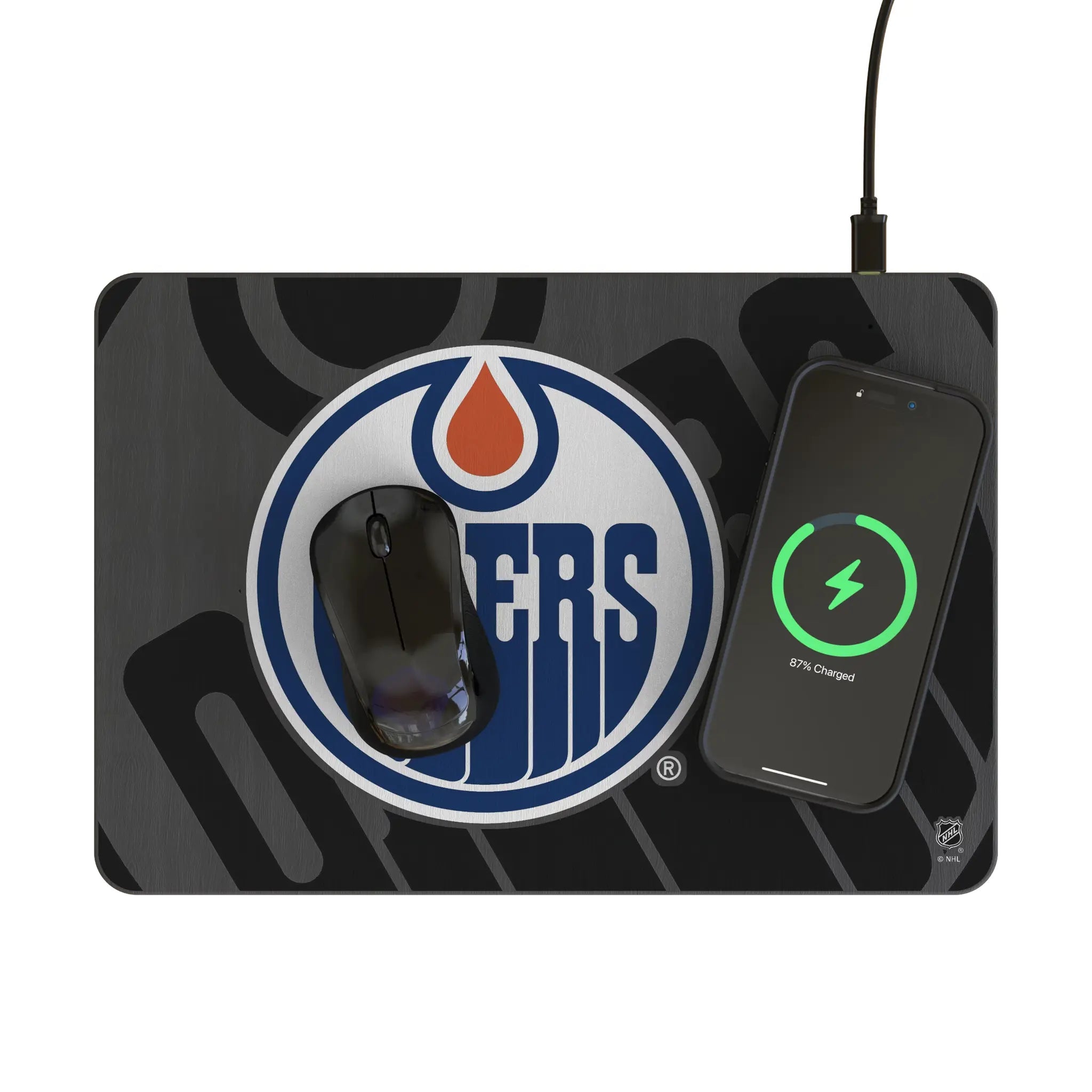 Edmonton Oilers Personalized Tilt 15-Watt Wireless Charger and Mouse Pad - Lifestyle