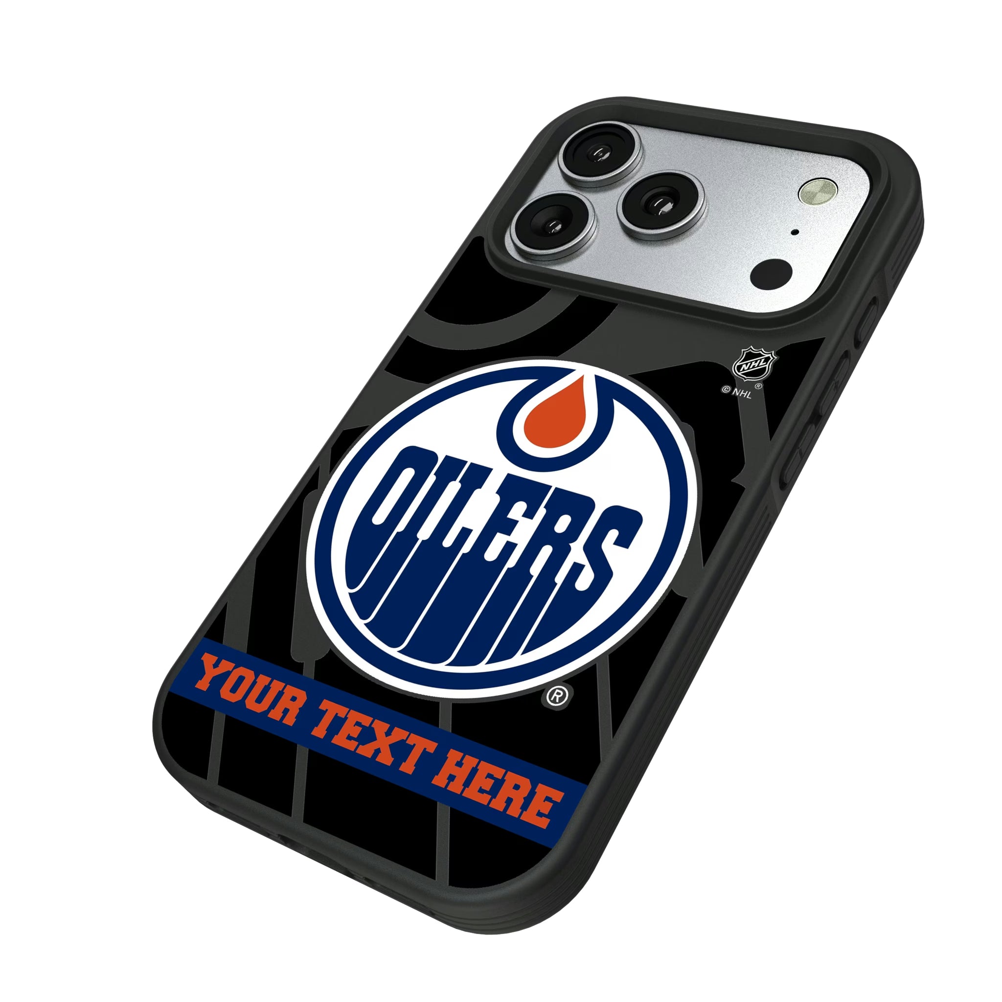 Edmonton Oilers Personalized Tilt iPhone Bump Phone Case for Apple iPhone - Isometric View#Device_iPhone 17 Pro
