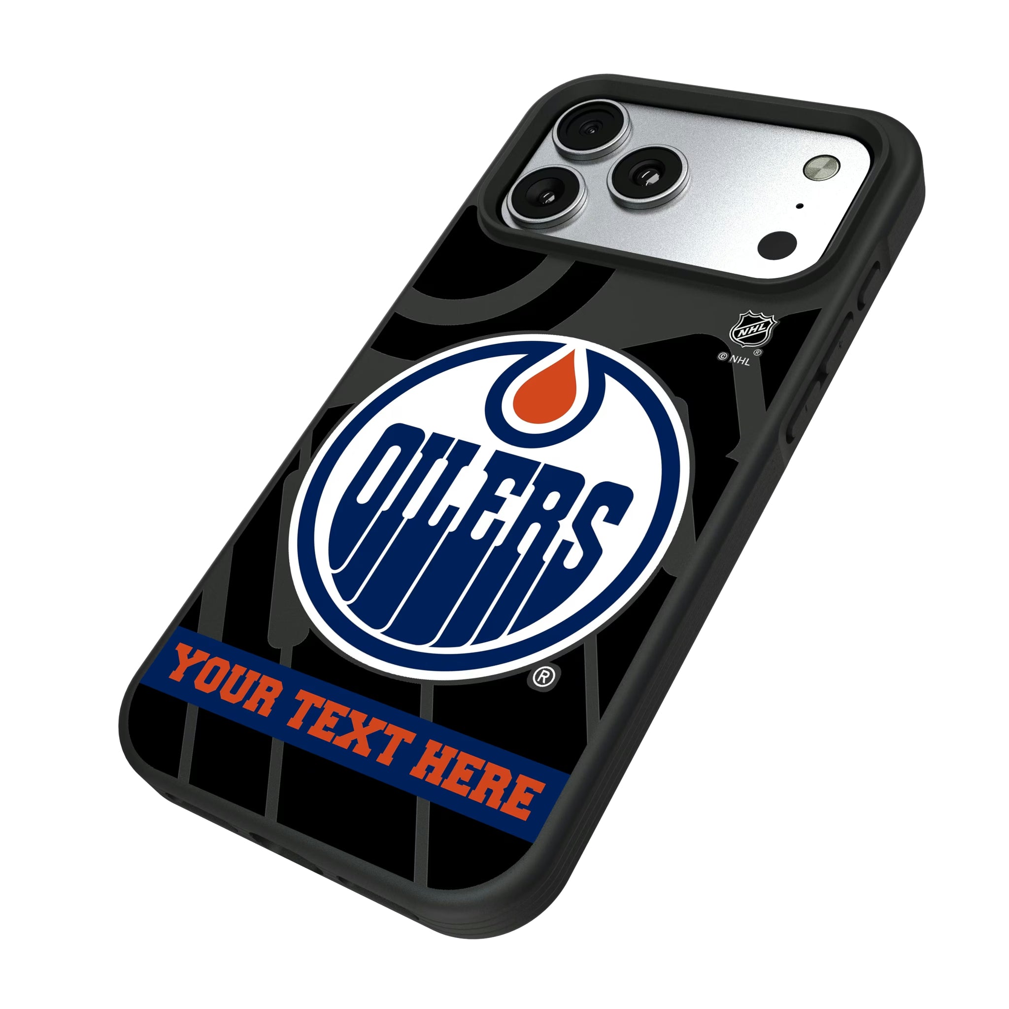 Edmonton Oilers Personalized Tilt iPhone Bump Phone Case for Apple iPhone - Isometric View#Device_iPhone 17 Pro Max