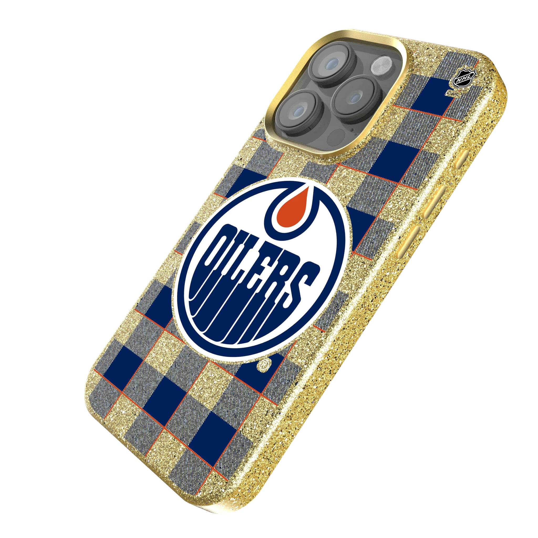 Edmonton Oilers Plaid iPhone Bling Phone Case for Apple iPhone - Isometric View