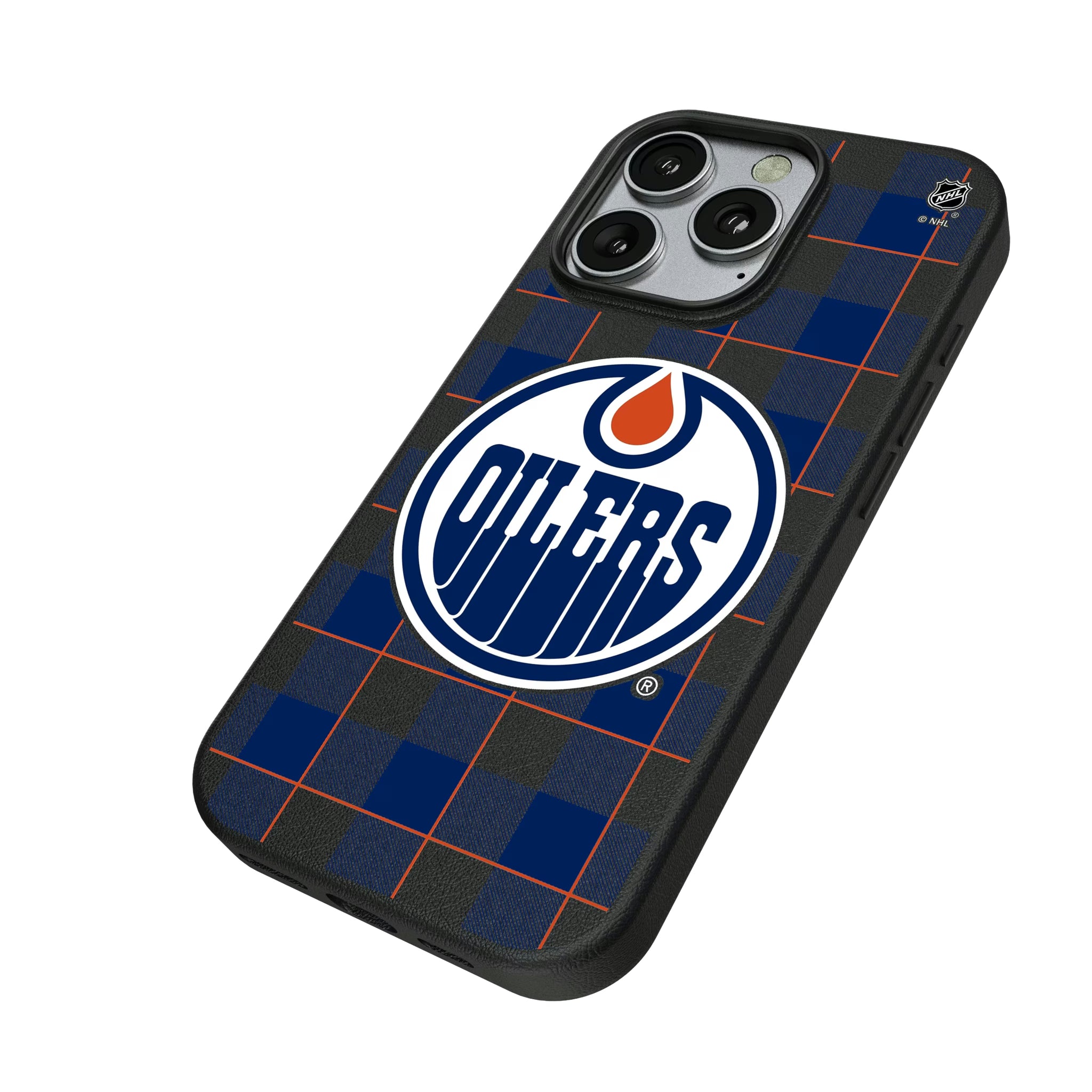 Edmonton Oilers Plaid iPhone MagSafe Compatible Phone Case for Apple iPhone - Isometric View