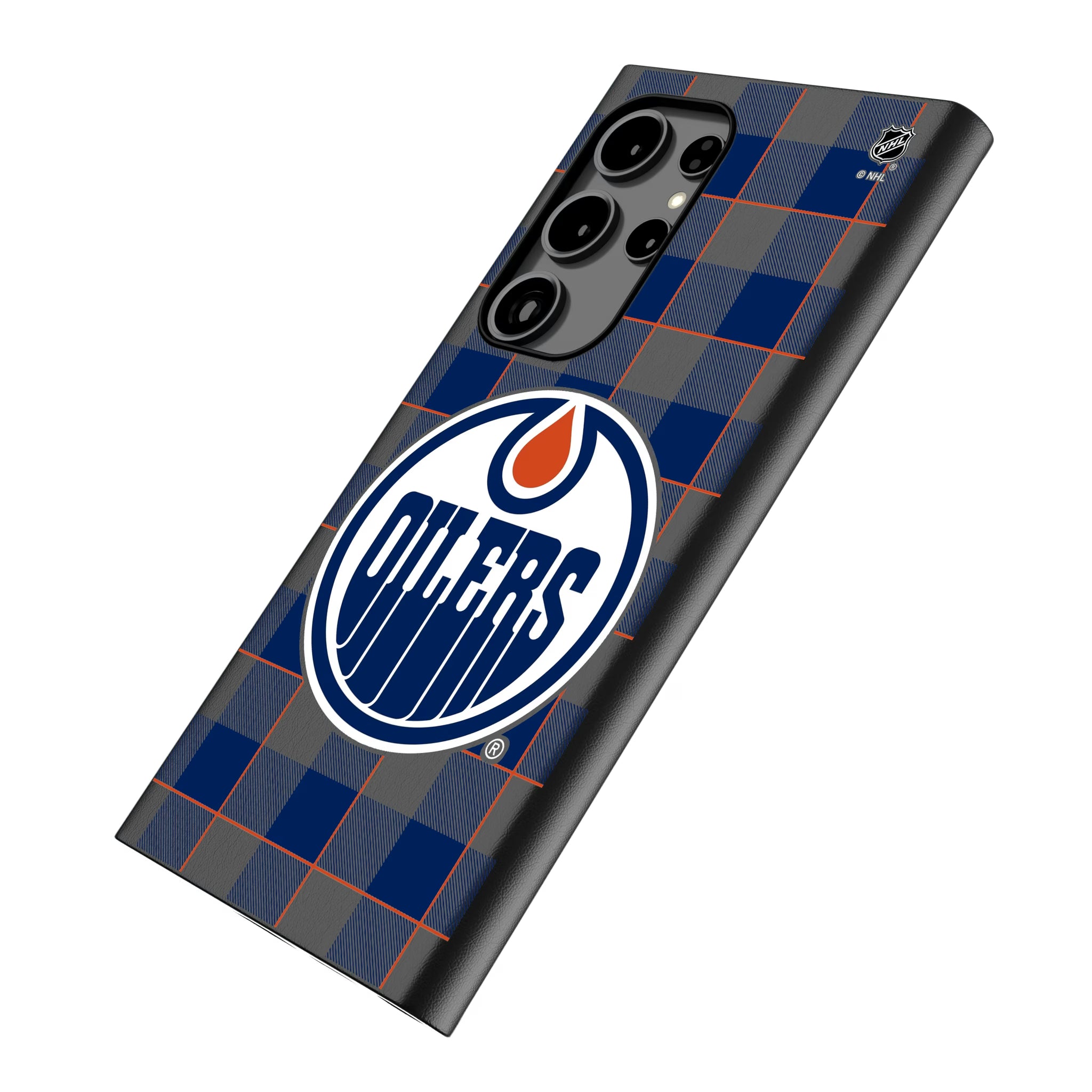 Edmonton Oilers Plaid Galaxy MagSafe Compatible Phone Case for Samsung Galaxy - Isometric View