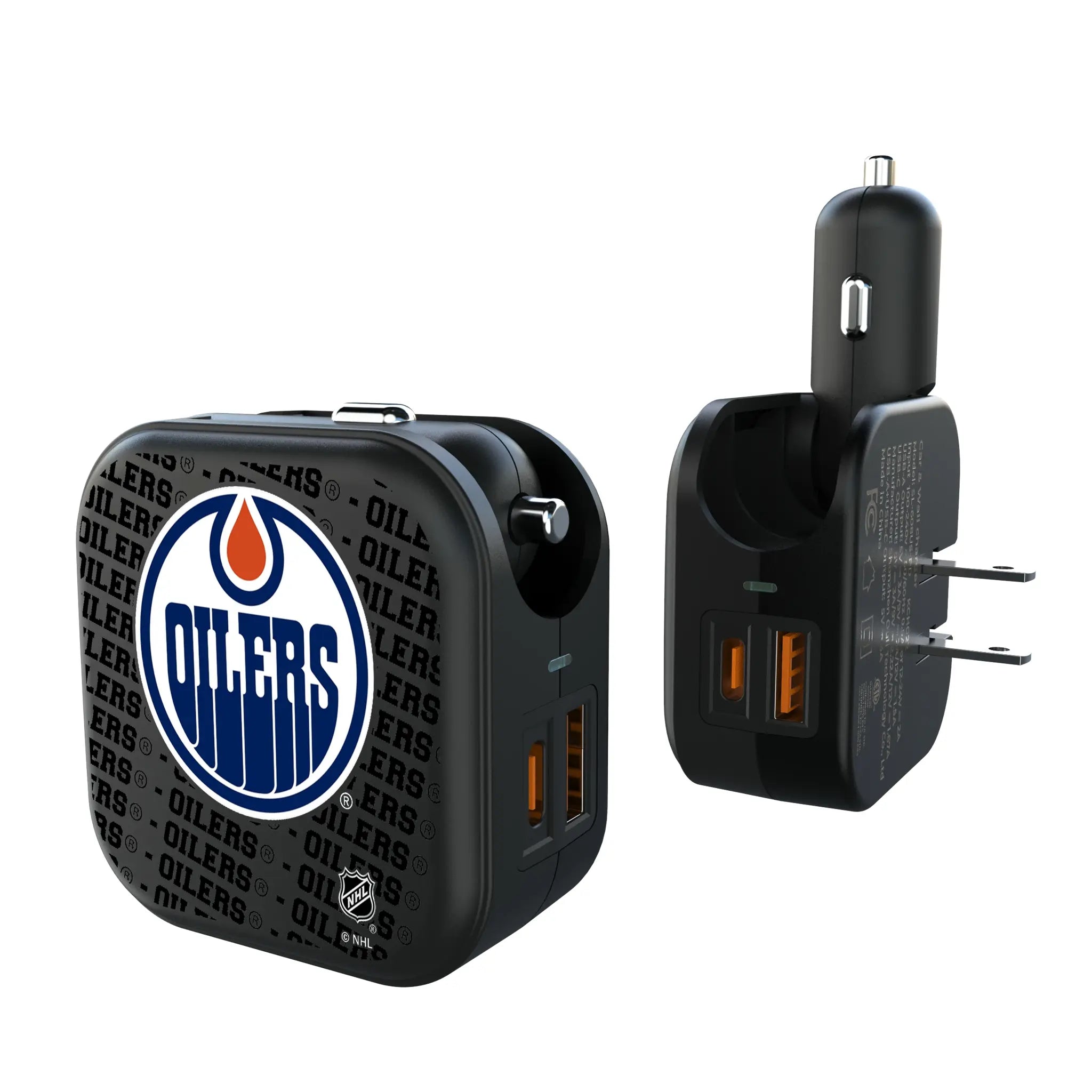 Edmonton Oilers Text Backdrop 2 in 1 USB A/C Charger