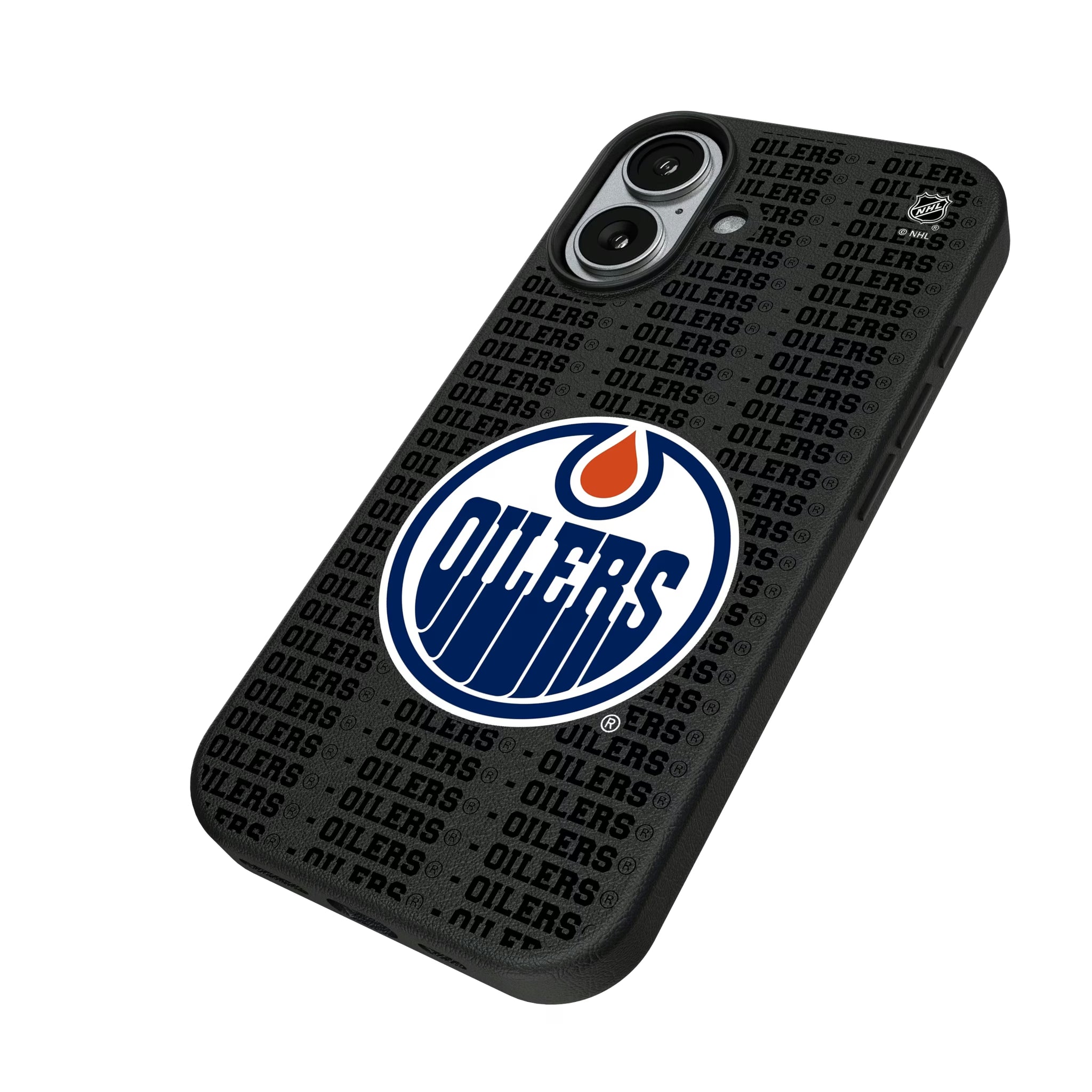 Edmonton Oilers Text Backdrop iPhone MagSafe Compatible Phone Case for Apple iPhone - Isometric View#Device_iPhone 17