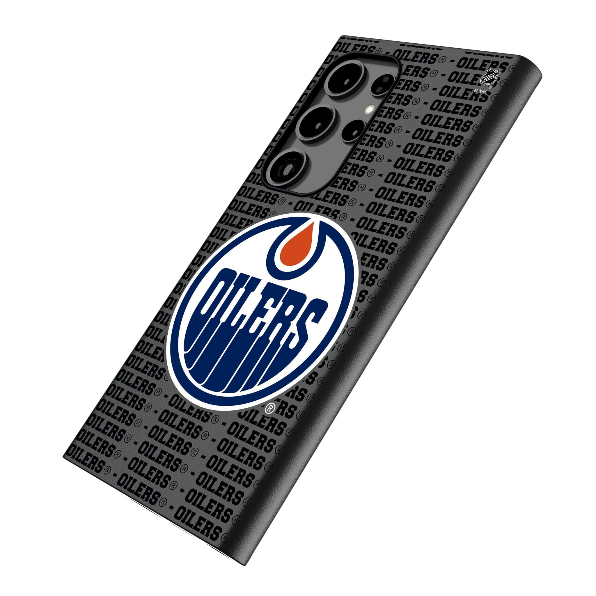 Edmonton Oilers Text Backdrop Galaxy MagSafe Compatible Phone Case for Samsung Galaxy - Isometric View