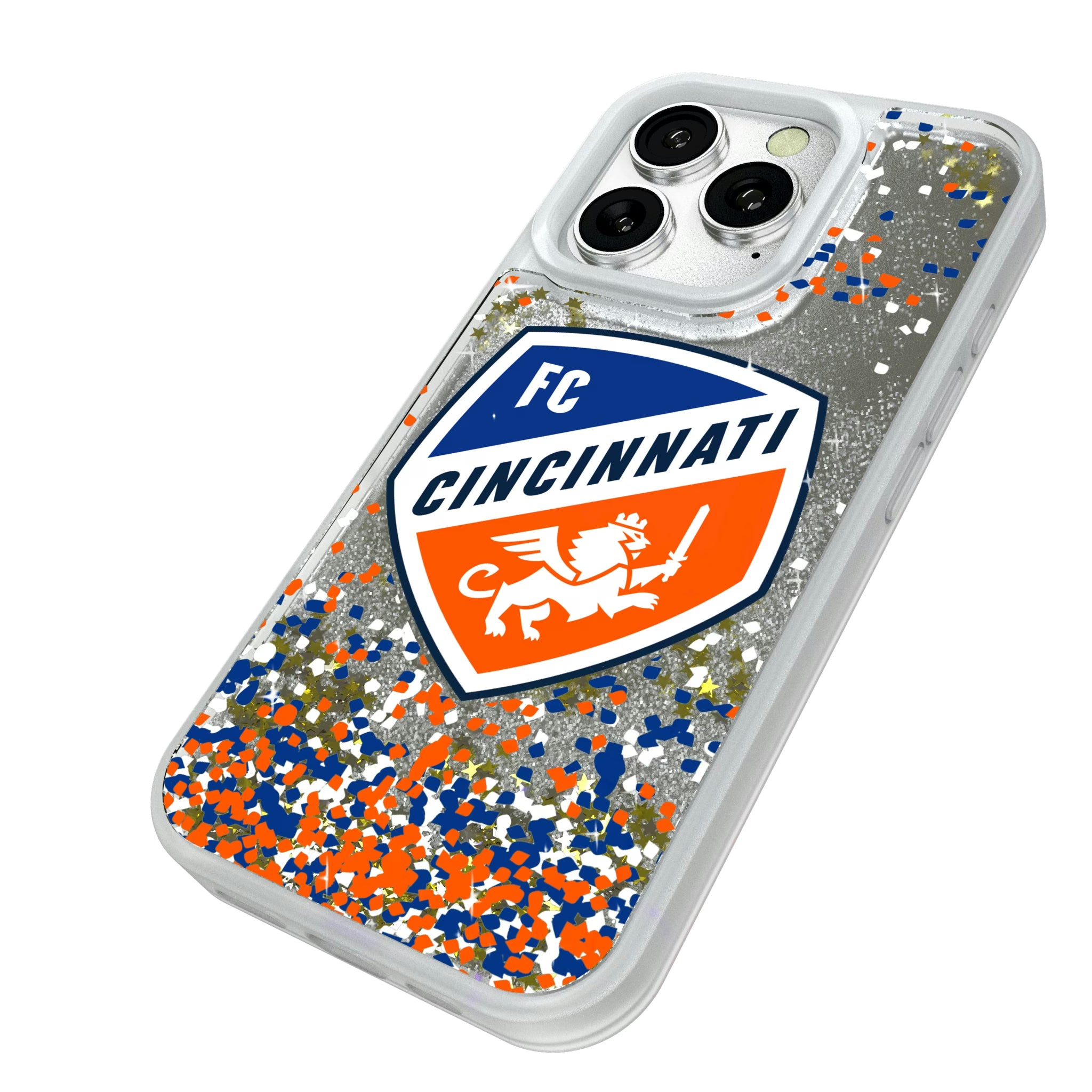 FC Cincinnati Confetti iPhone Glitter Phone Case for Apple iPhone - Isometric View#Device_iPhone 16 Pro