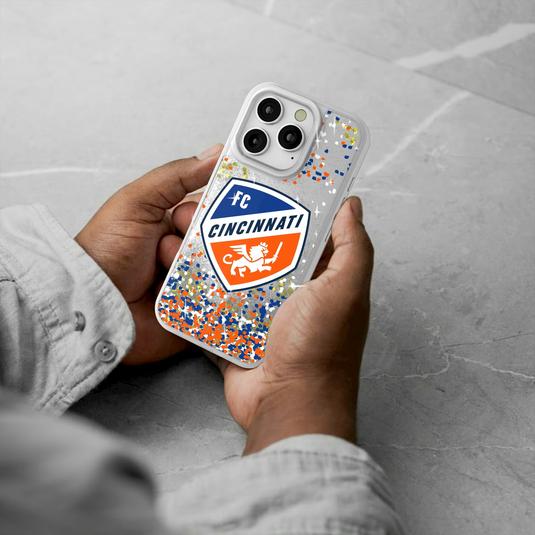FC Cincinnati Confetti iPhone Glitter Phone Case for Apple iPhone - Lifestyle#Device_iPhone 16 Pro