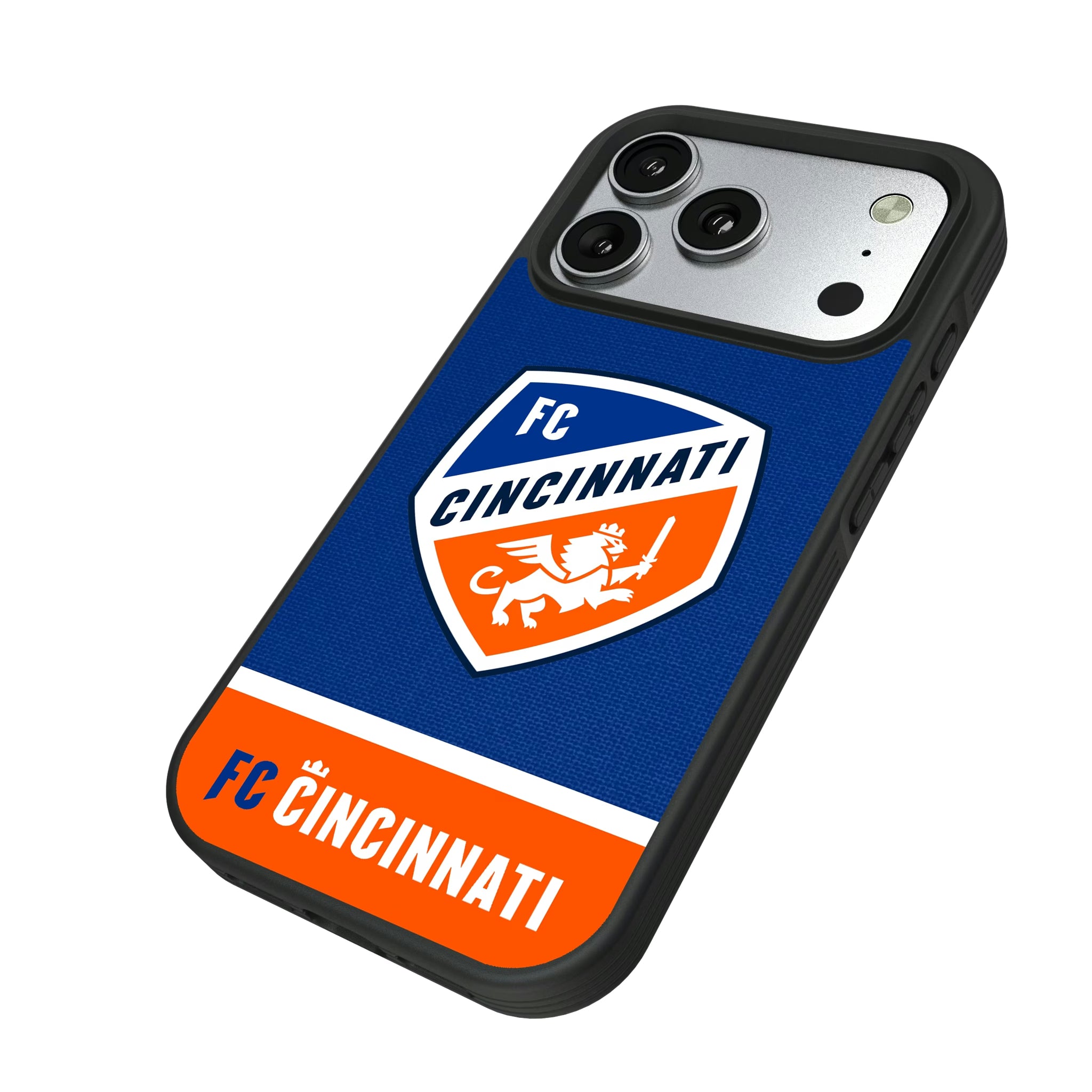 FC Cincinnati Endzone Solid iPhone Bump Phone Case for Apple iPhone - Isometric View#Device_iPhone 17 Pro