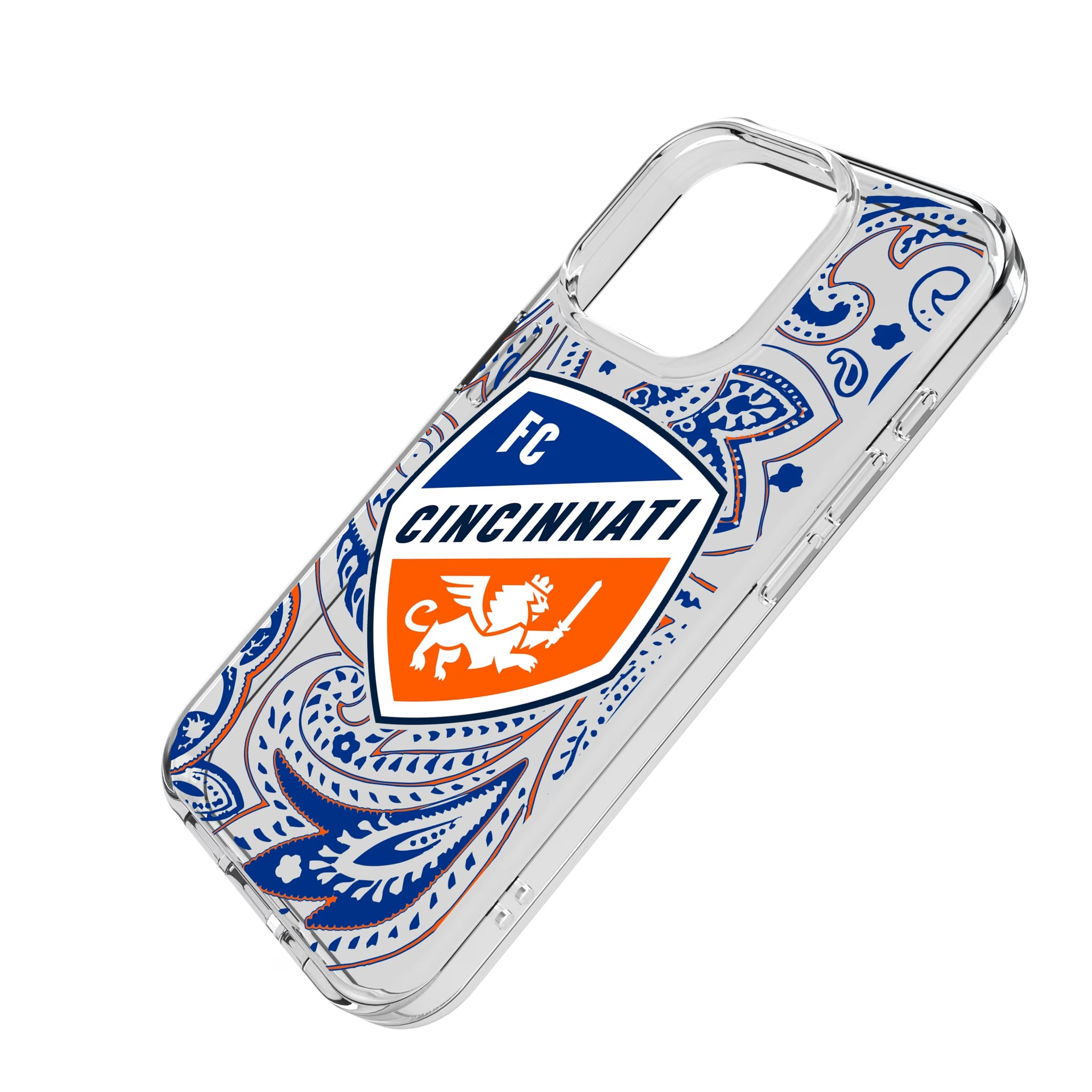 FC Cincinnati Paisley iPhone Clear Phone Case for Apple iPhone - Isometric View