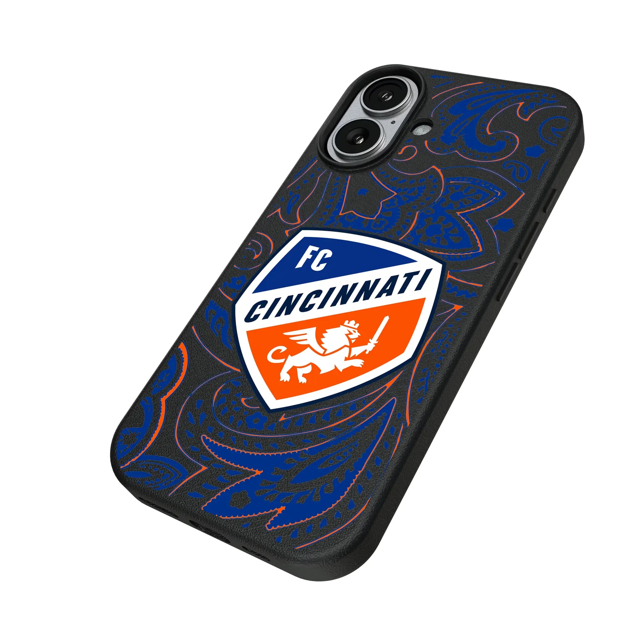 FC Cincinnati Paisley iPhone MagSafe Compatible Phone Case for Apple iPhone - Isometric View#Device_iPhone 17