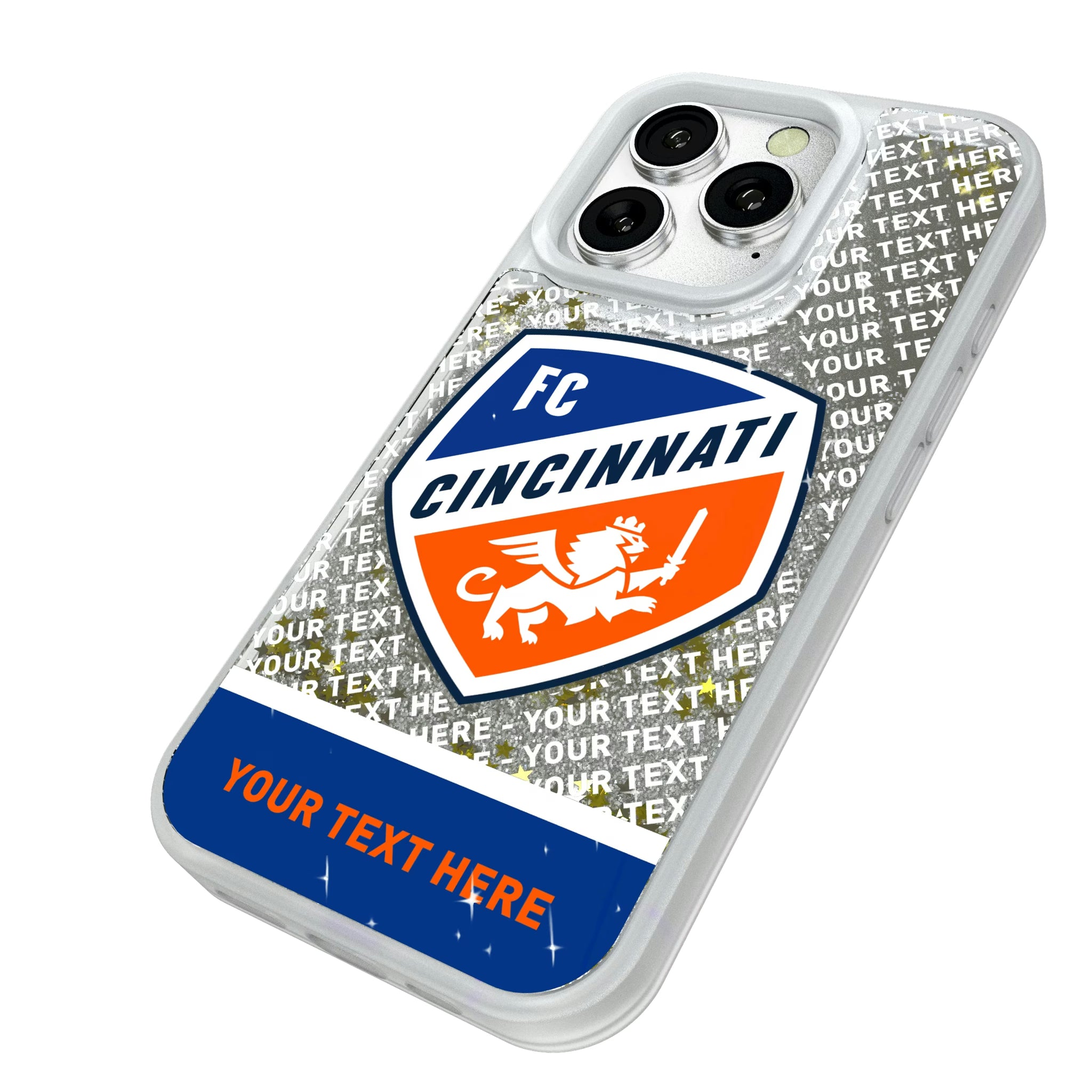 FC Cincinnati Personalized EndZone Plus iPhone Glitter Phone Case for Apple iPhone - Isometric View#Device_iPhone 16 Pro