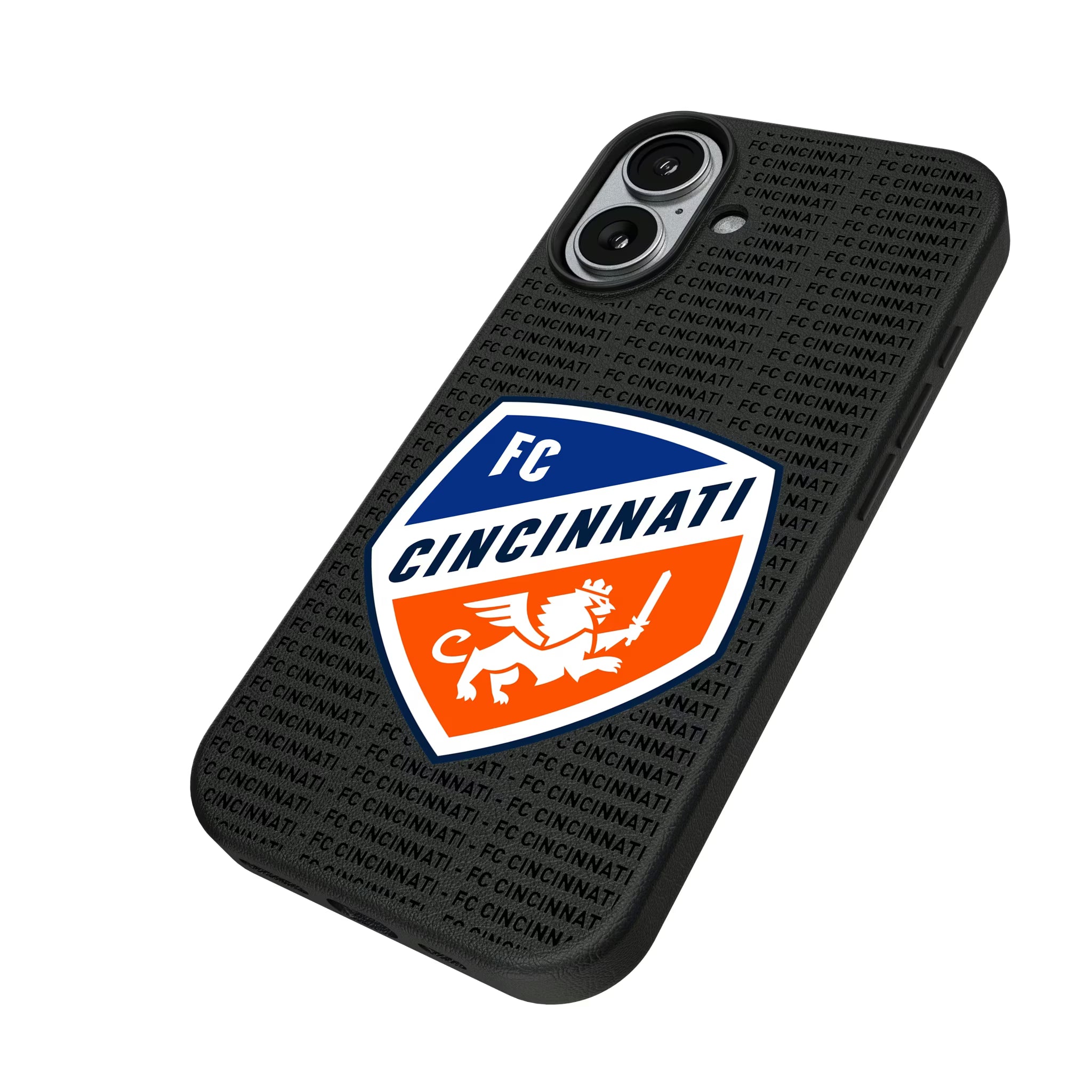 FC Cincinnati Text Backdrop iPhone MagSafe Compatible Phone Case for Apple iPhone - Isometric View#Device_iPhone 17