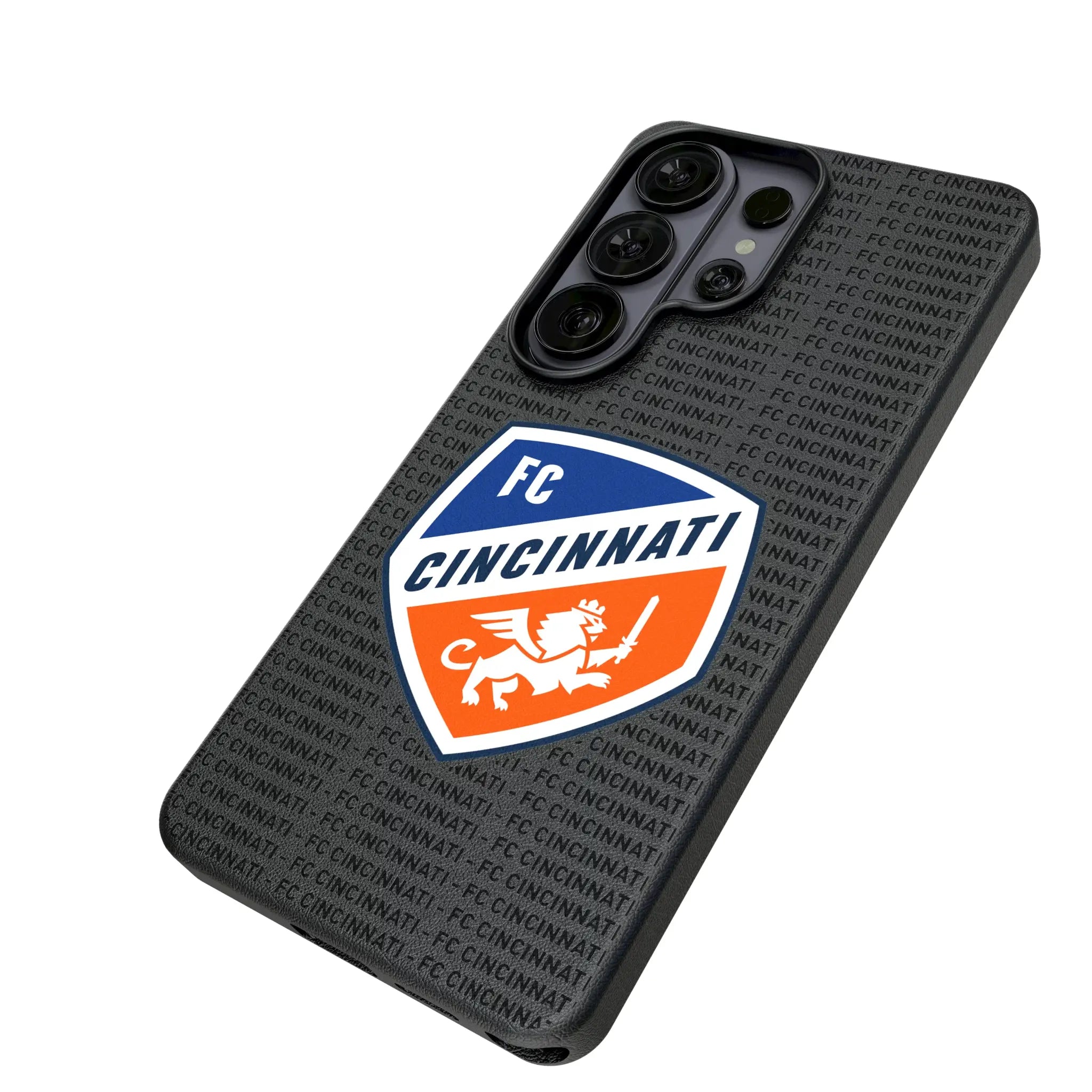 FC Cincinnati Text Backdrop Galaxy MagSafe Compatible Phone Case for Samsung Galaxy - Isometric View#Device_Galaxy S26 Ultra