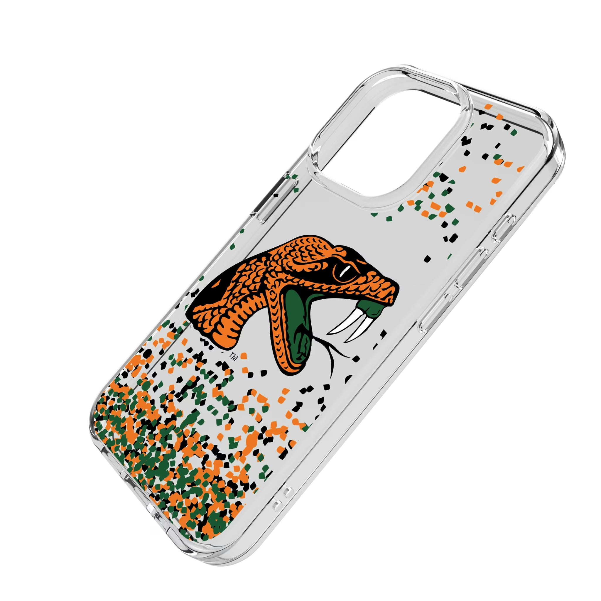 Florida A&M University Rattlers Confetti iPhone Clear Phone Case for Apple iPhone - Isometric View